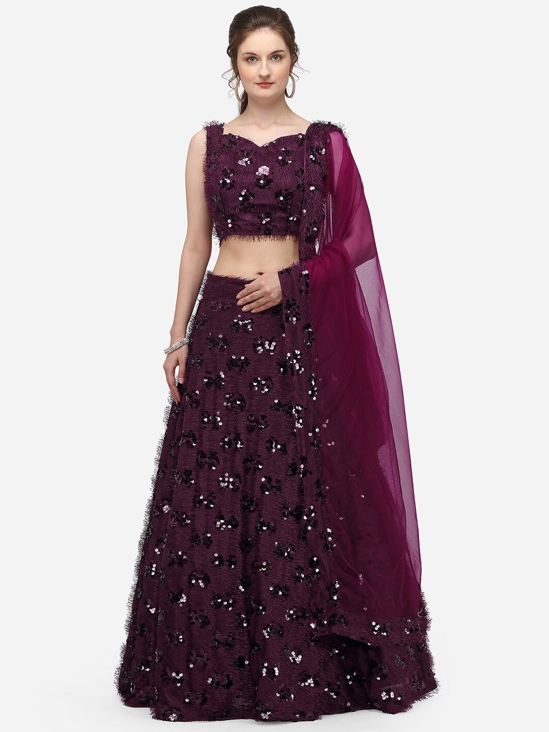 

KALINI Embellished Sequinned Semi-Stitched Lehenga & Unstitched Blouse With Dupatta, Purple