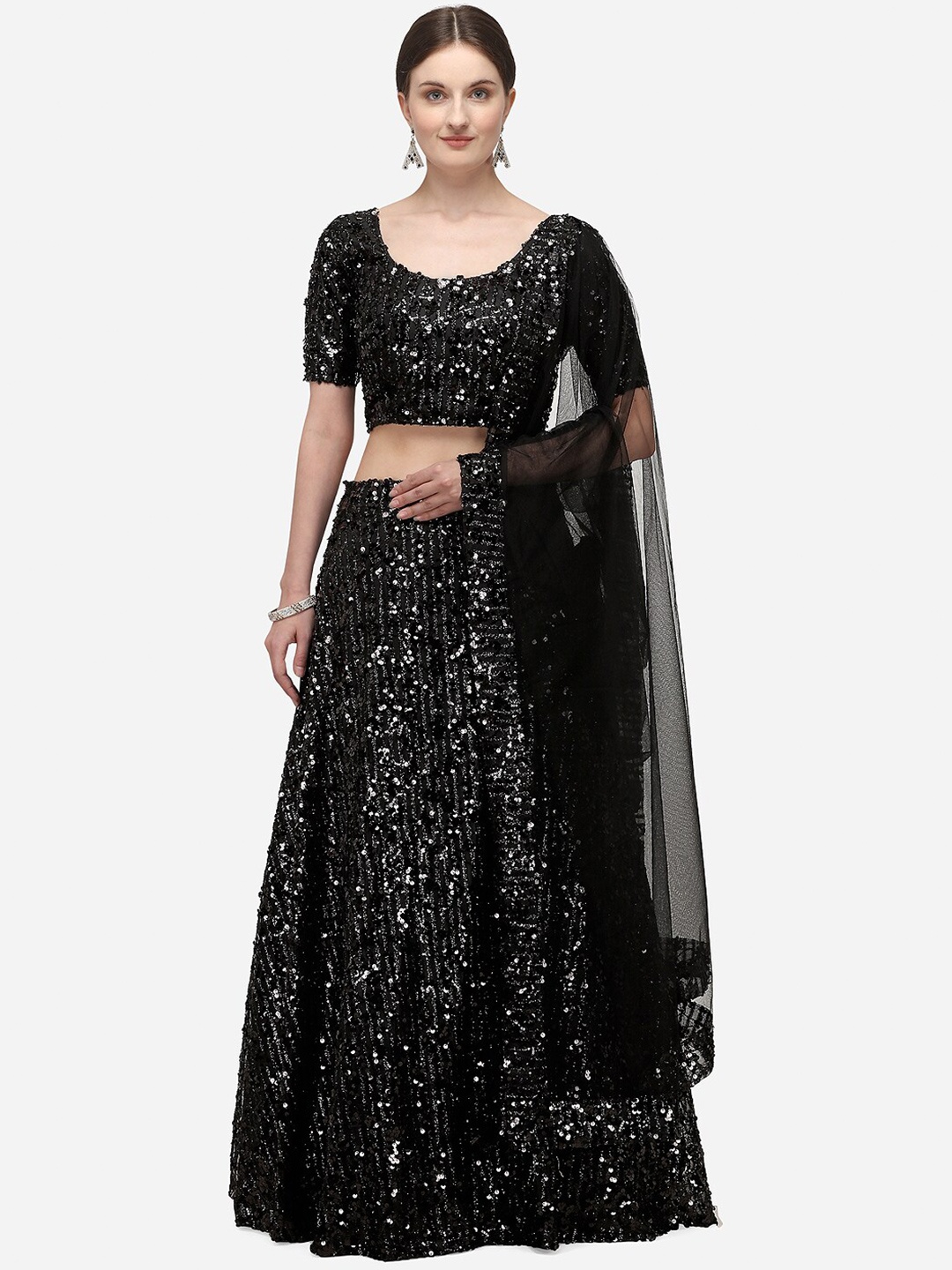

KALINI Embellished Sequinned Semi-Stitched Lehenga Choli With Dupatta, Black