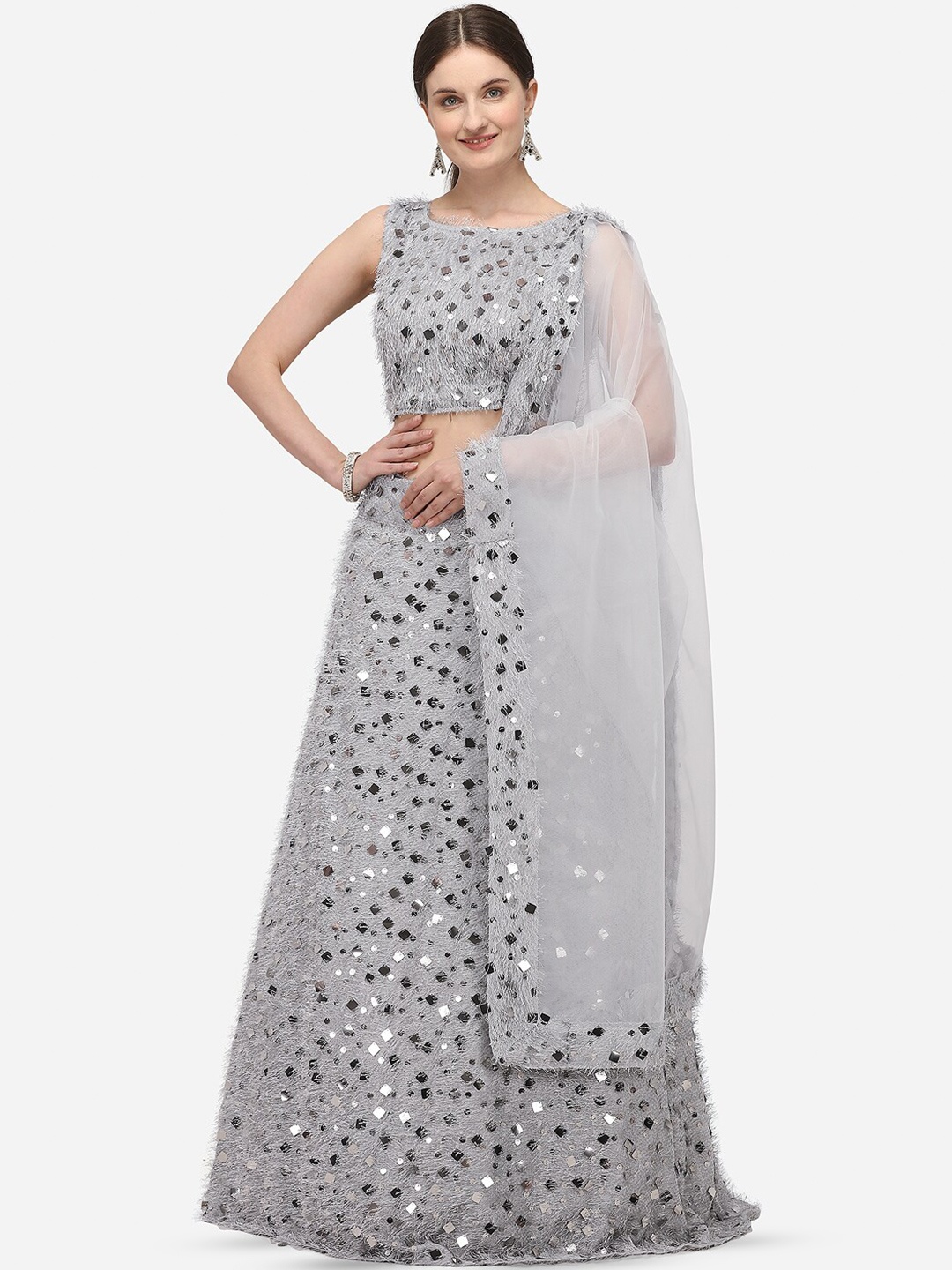 

KALINI Embellished Sequinned Semi-Stitched Lehenga & Unstitched Blouse With Dupatta, Grey