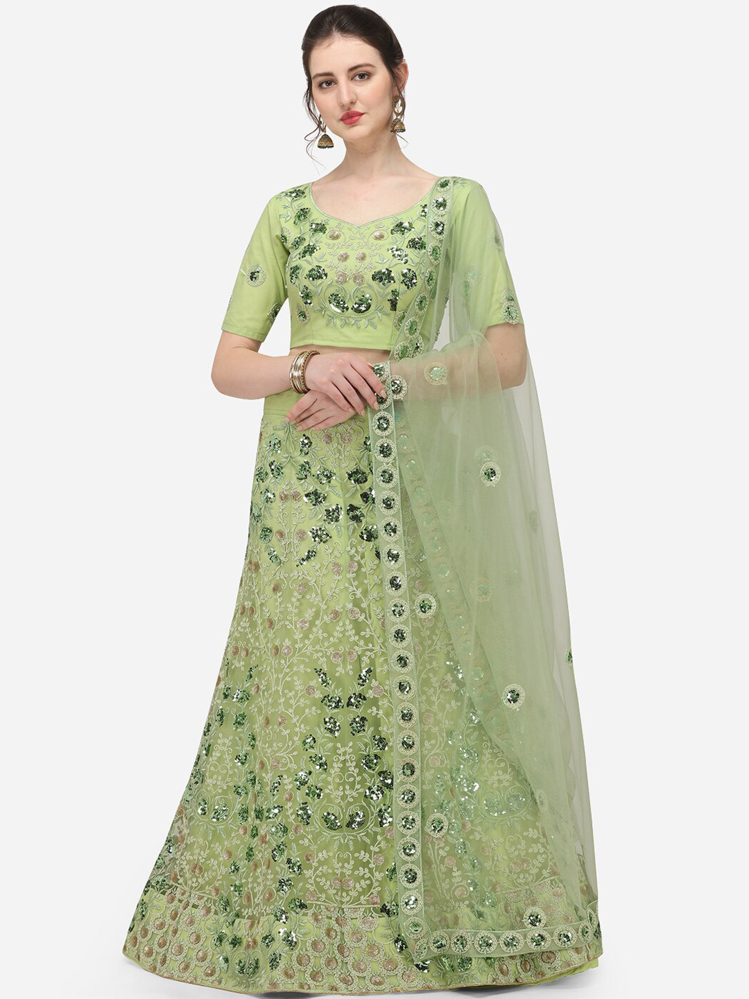 

KALINI Embroidered Sequined Semi-Stitched Lehenga & Unstitched Blouse With Dupatta, Green