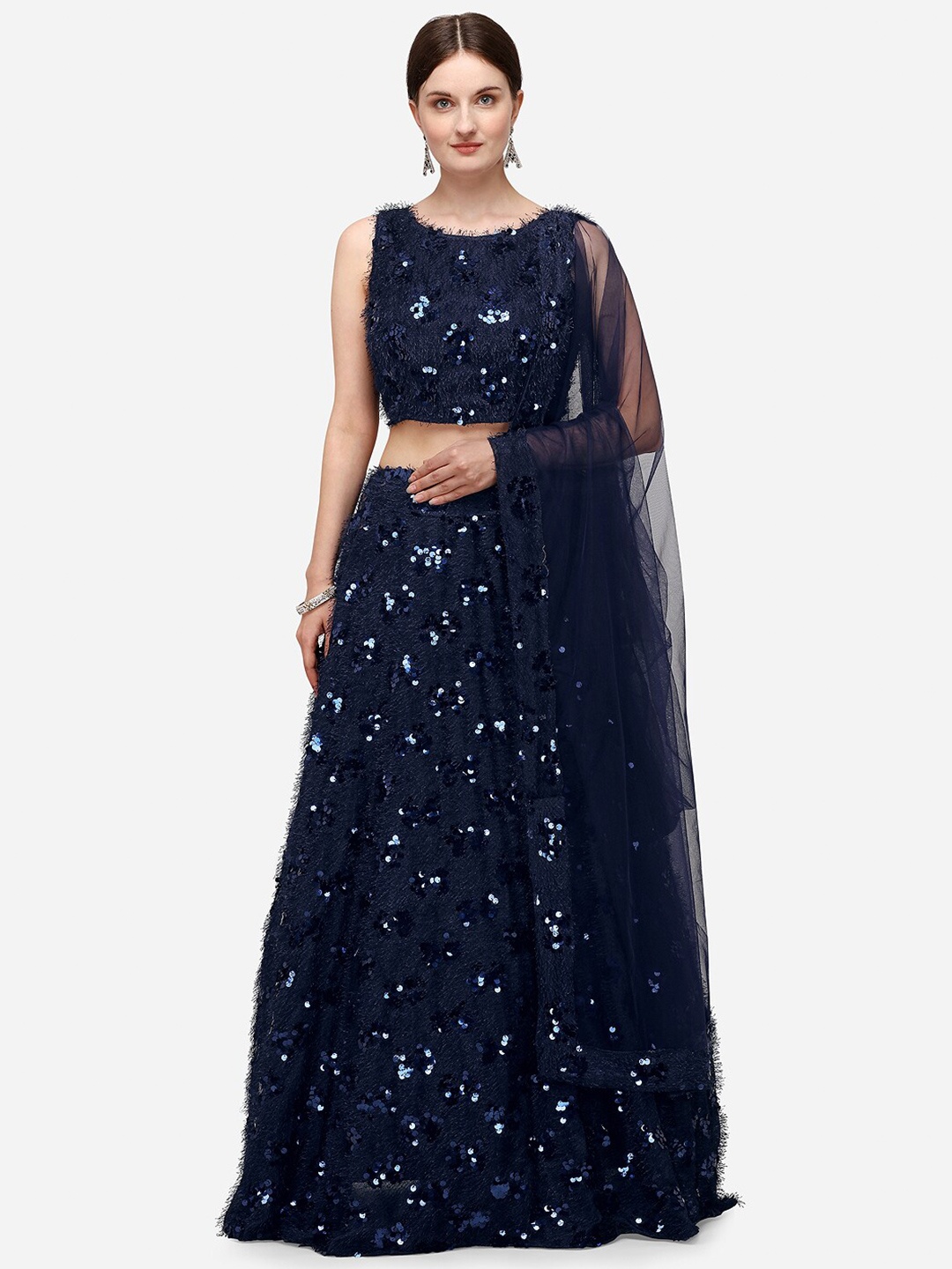

KALINI Sequin Embellished Semi-Stitched Lehenga & Unstitched Blouse With Dupatta, Navy blue