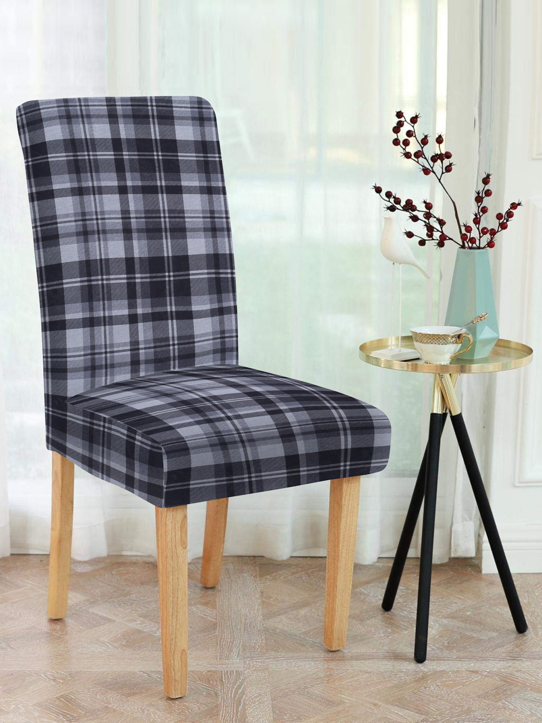 

MULTITEX Black & Grey Checked Comfortable Seat Square Cushion Chair Cover