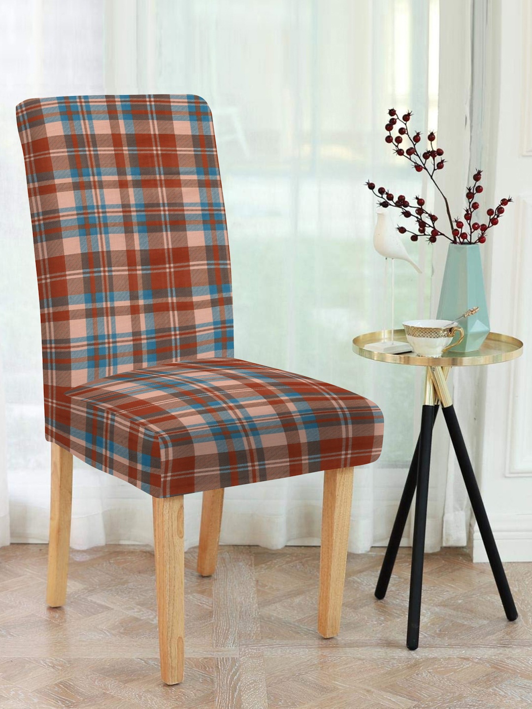 

MULTITEX Brown & Pink Checked Comfortable Seat Square Chair Cover