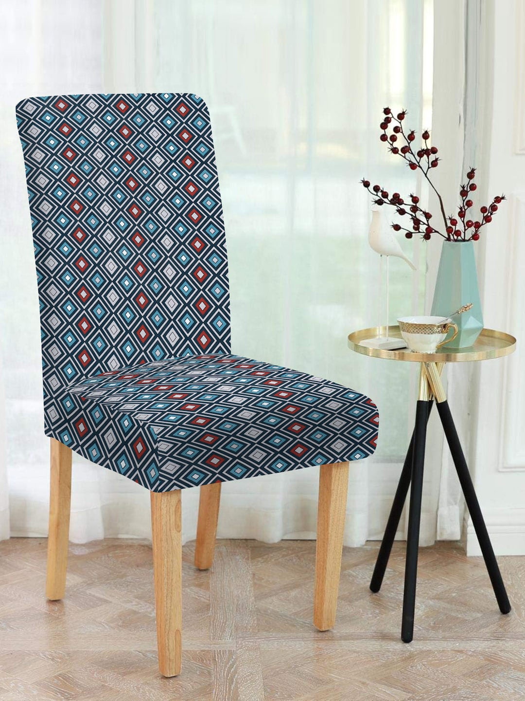 

MULTITEX Navy Blue Printed Chair Cover