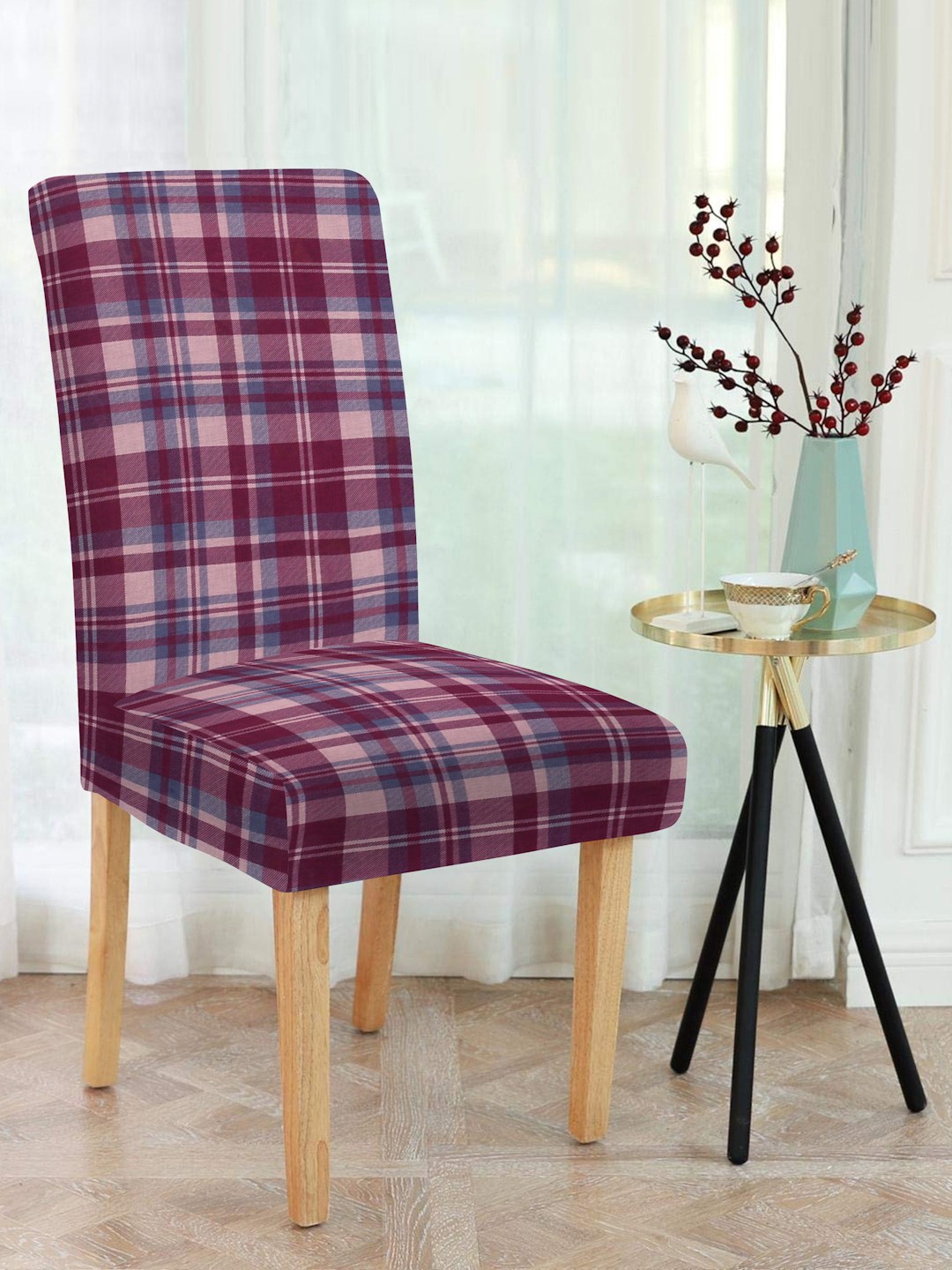 

MULTITEX Maroon Floral Printed Chair Cover