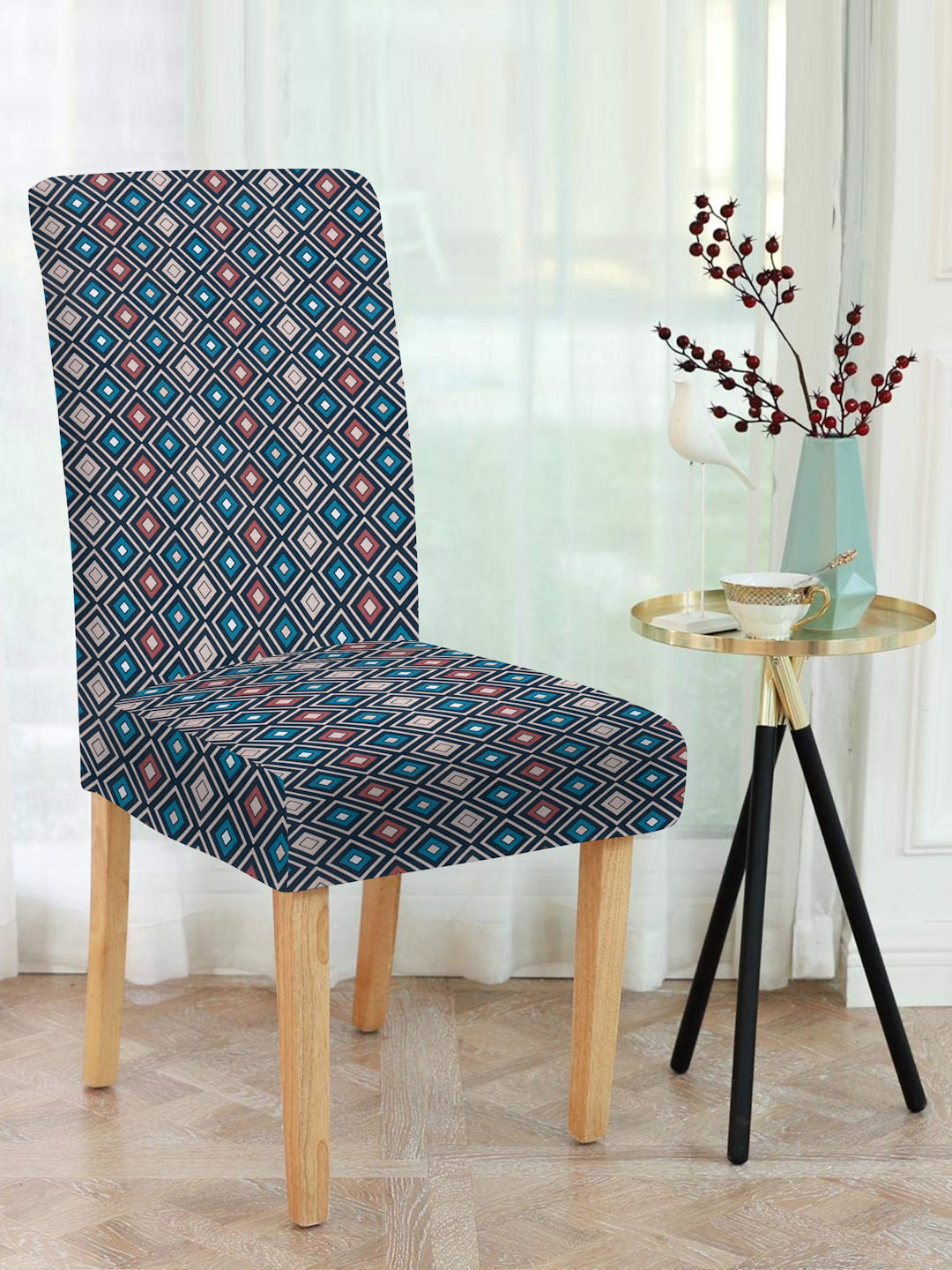 

MULTITEX Black Printed Square Shaped Chair Cover