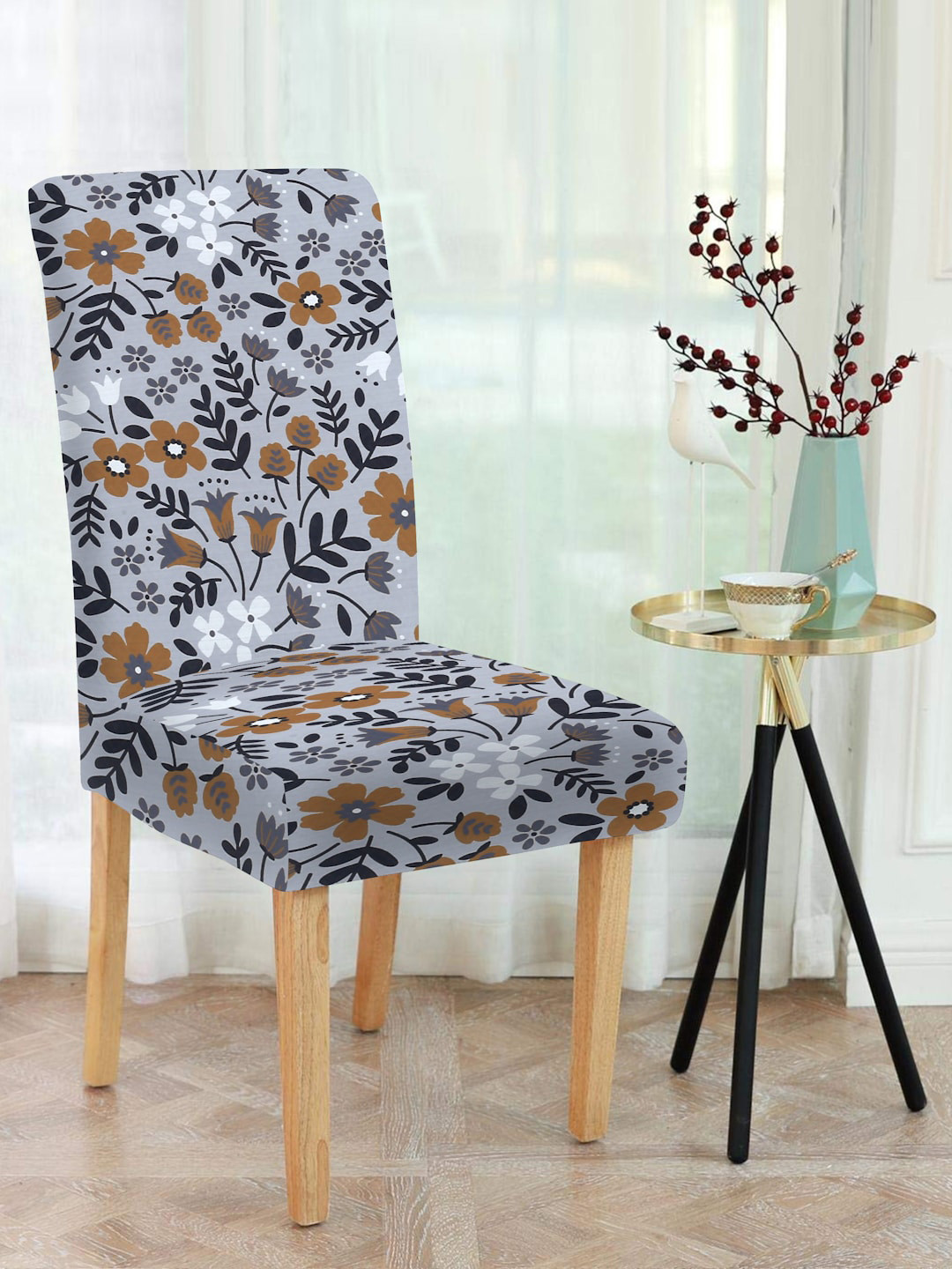 

MULTITEX Grey & Black Printed Classic Comfortable Seat Square Chair cover