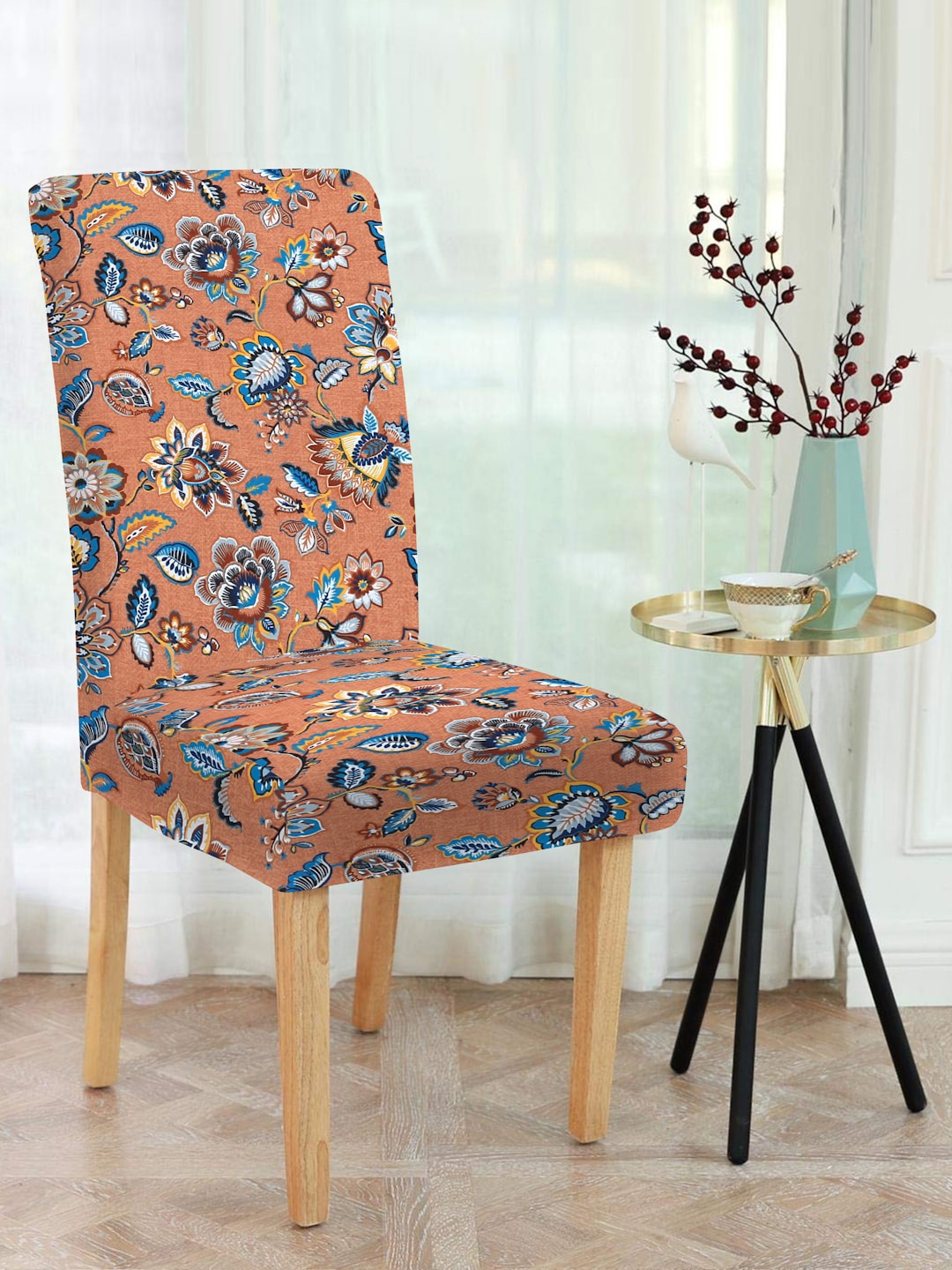 

MULTITEX Peach & Blue Printed Chair Cover