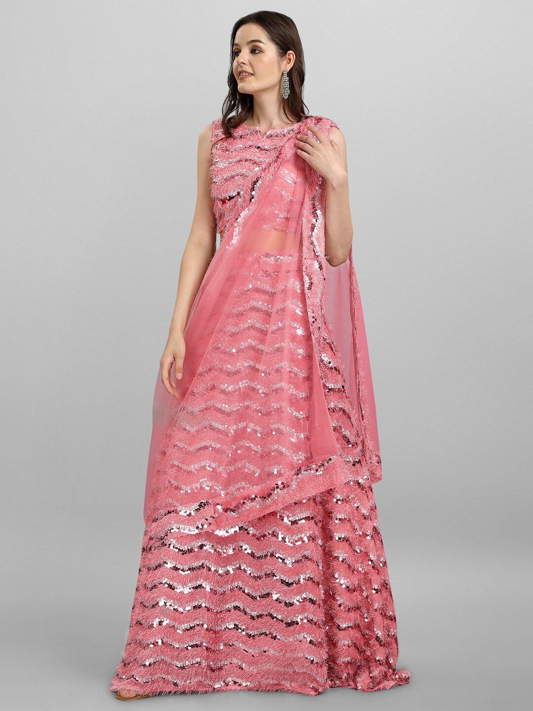 

KALINI Embellished Sequinned Semi-Stitched Lehenga & Unstitched Blouse With Dupatta, Pink