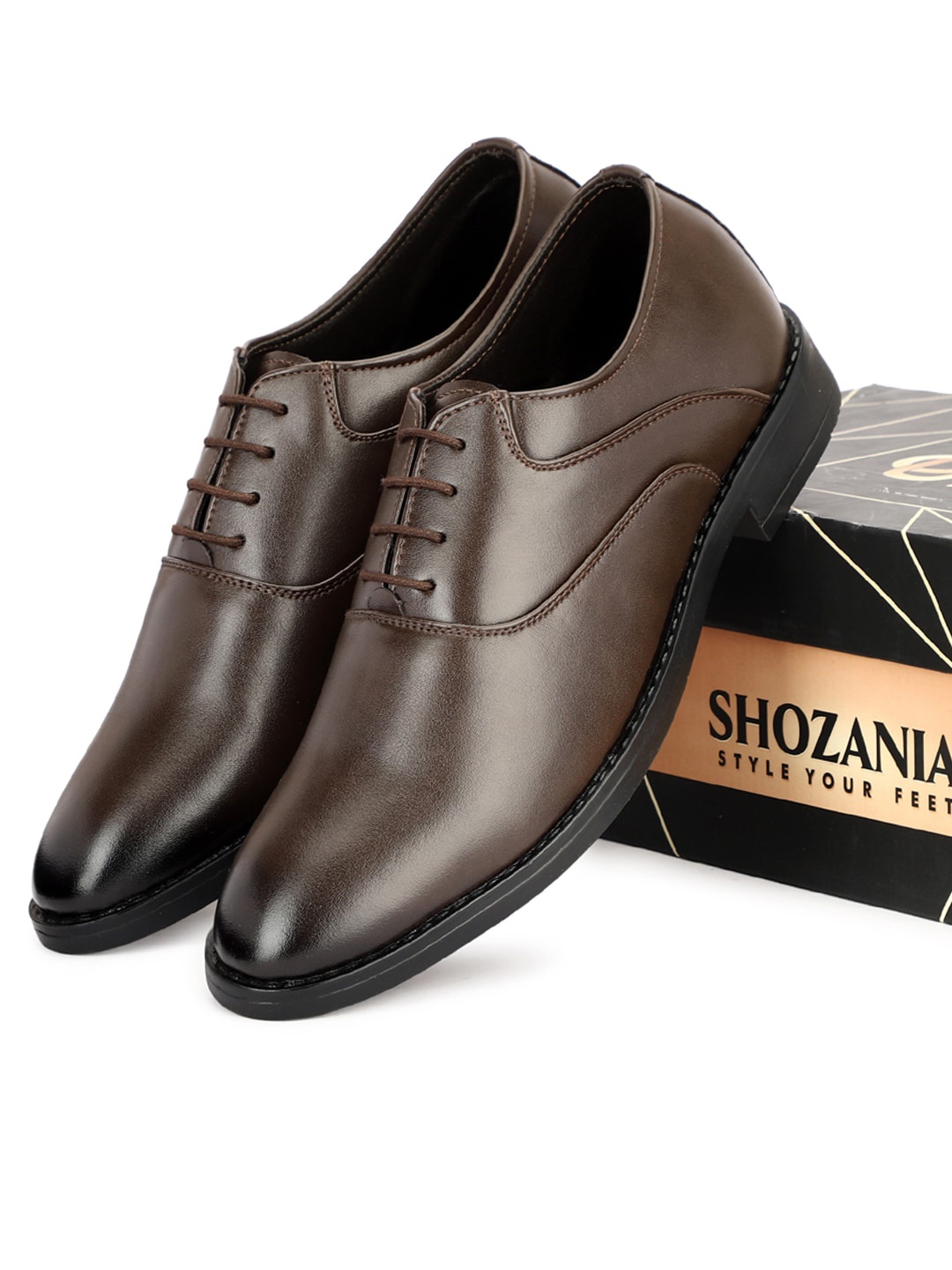 

SHOZANIA Men Leather Formal Oxfords, Brown