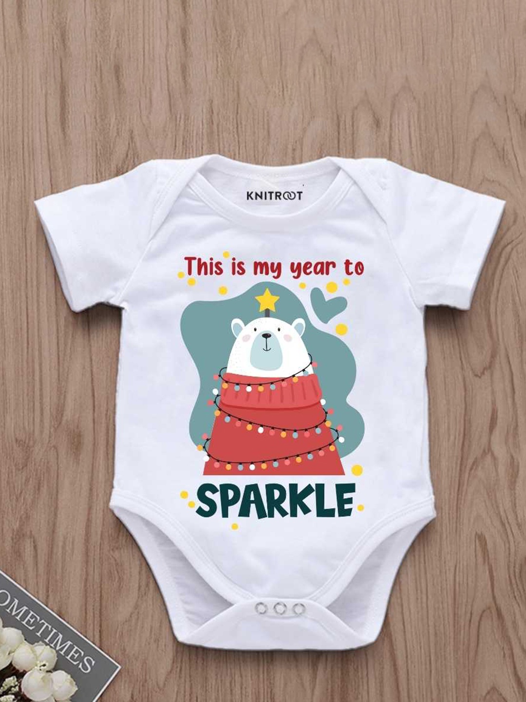 

KNITROOT Infants Graphic Printed Cotton Bodysuit, White