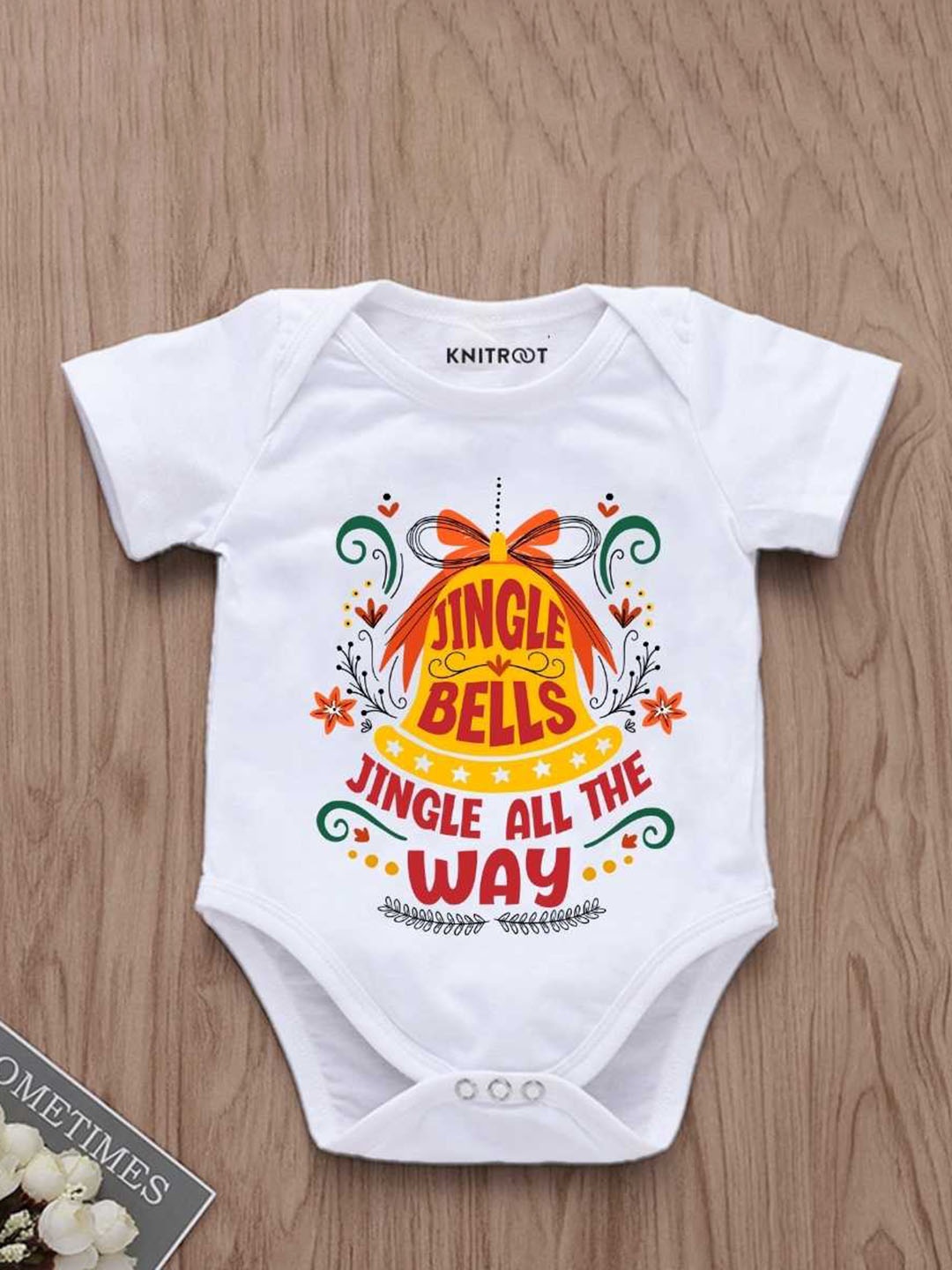

KNITROOT Infants Jingle Bell Printed Short Sleeves Bodysuit, White