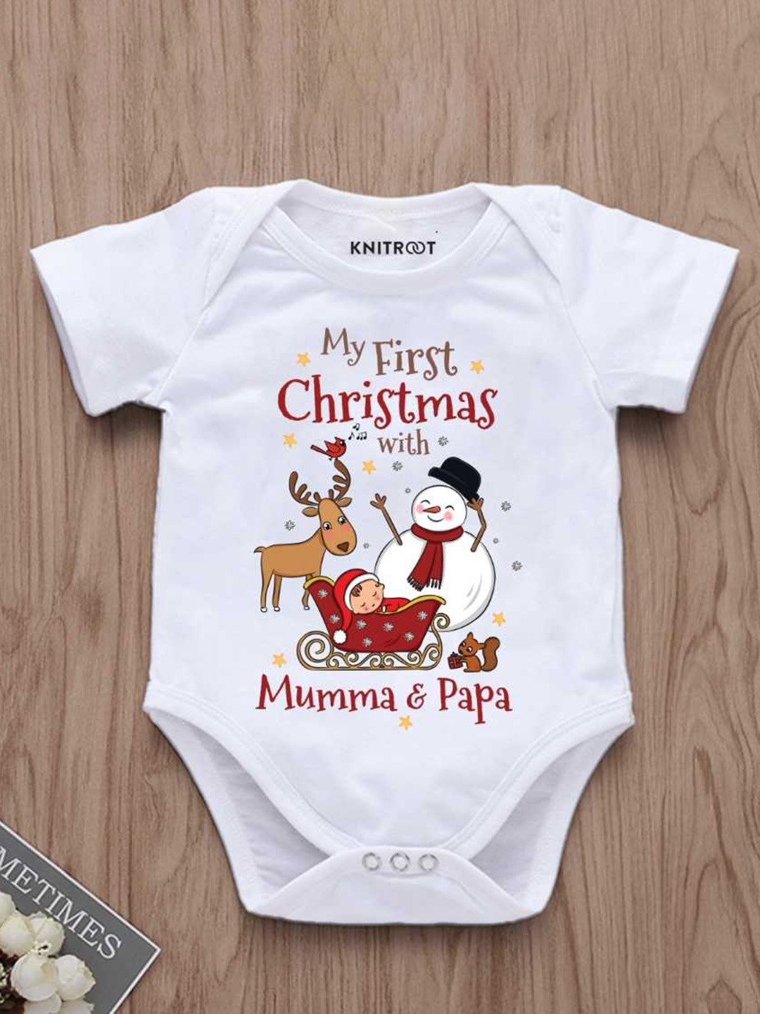 

KNITROOT Infants Kids Printed Cotton Bodysuit, White