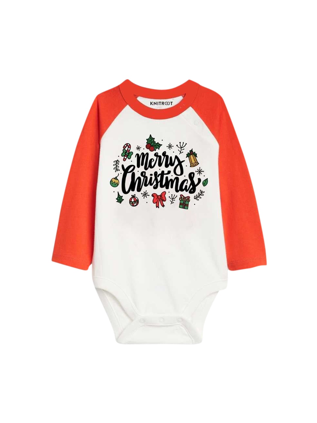 

KNITROOT Infants Merry Christmas Printed Cotton Bodysuit, White