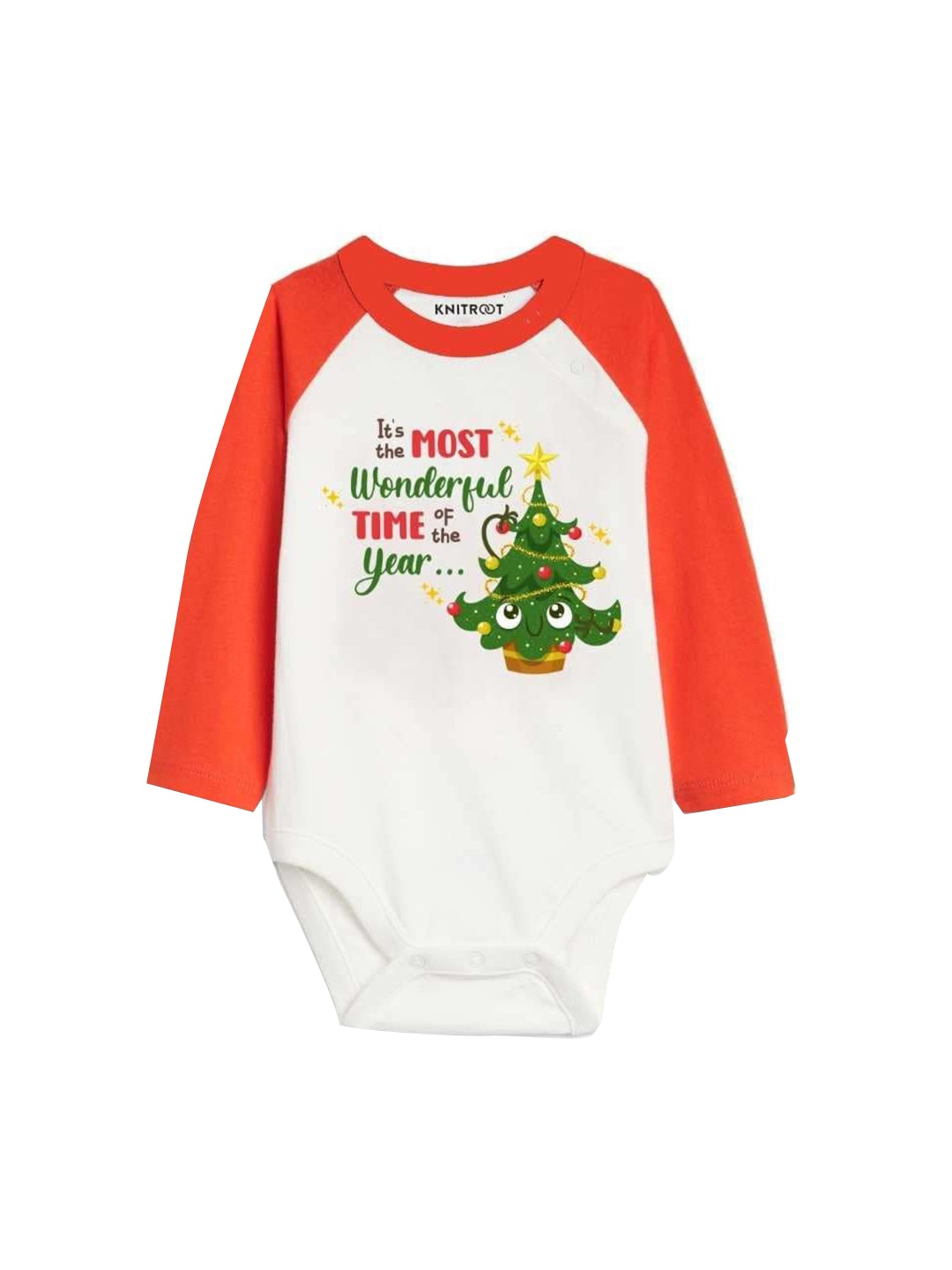 

KNITROOT Infants Most Wonderful Time Printed Long Sleeves Bodysuit, White