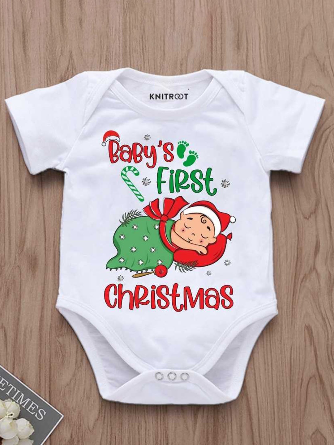 

KNITROOT Infants Baby's First Christmas Printed Short Sleeves Bodysuit, White