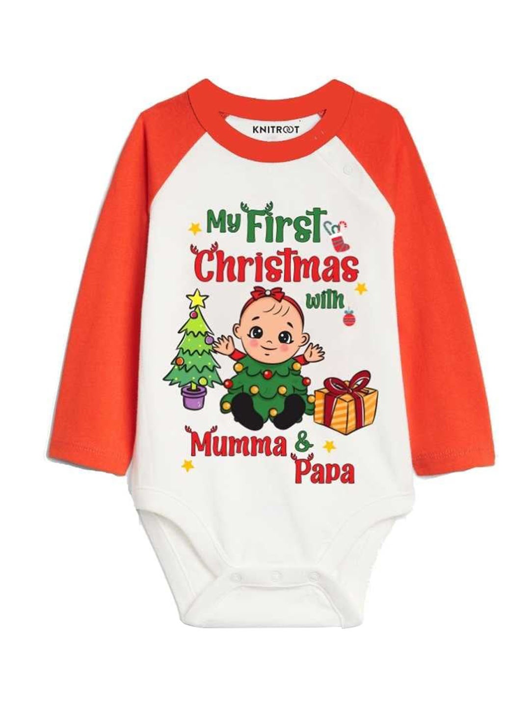 

KNITROOT Infants Graphic Printed Cotton Bodysuit, White