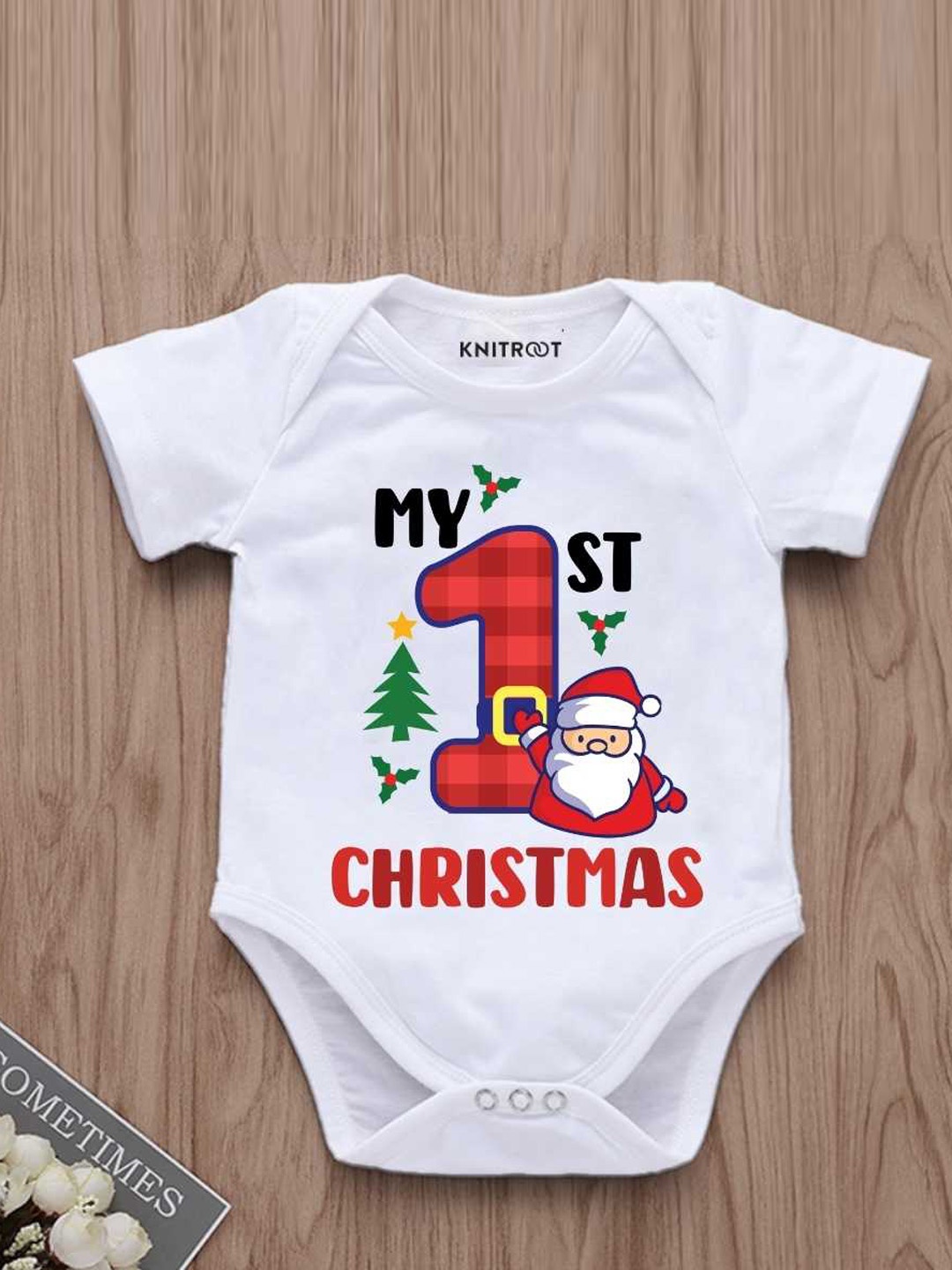 

KNITROOT Infants My First Christmas Printed Short Sleeves Bodysuit, White