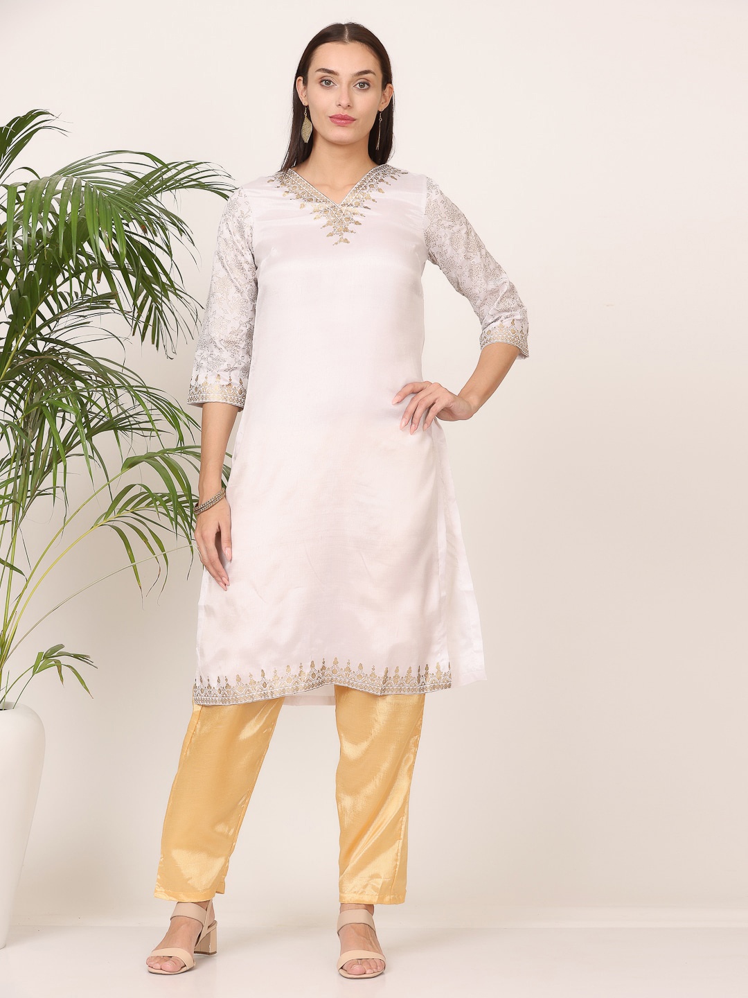 

KAANCHIE NANGGIA Ethnic Motifs Printed Regular Kurta With Trousers, White