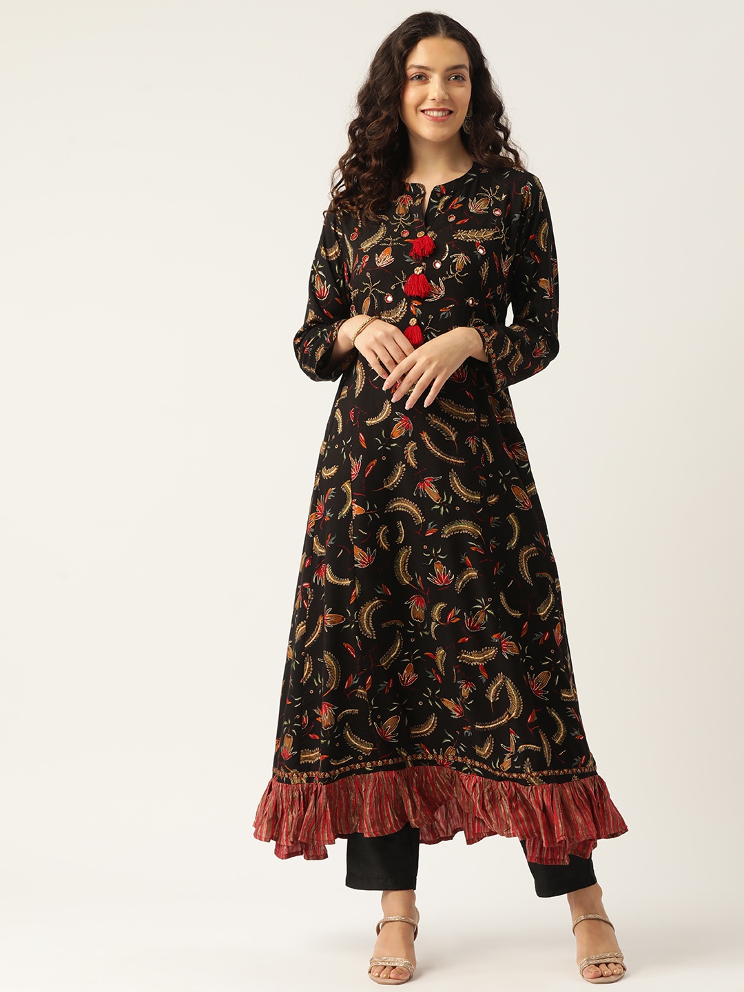 

Rue Collection Women Floral Printed Anarkali Kurta, Black