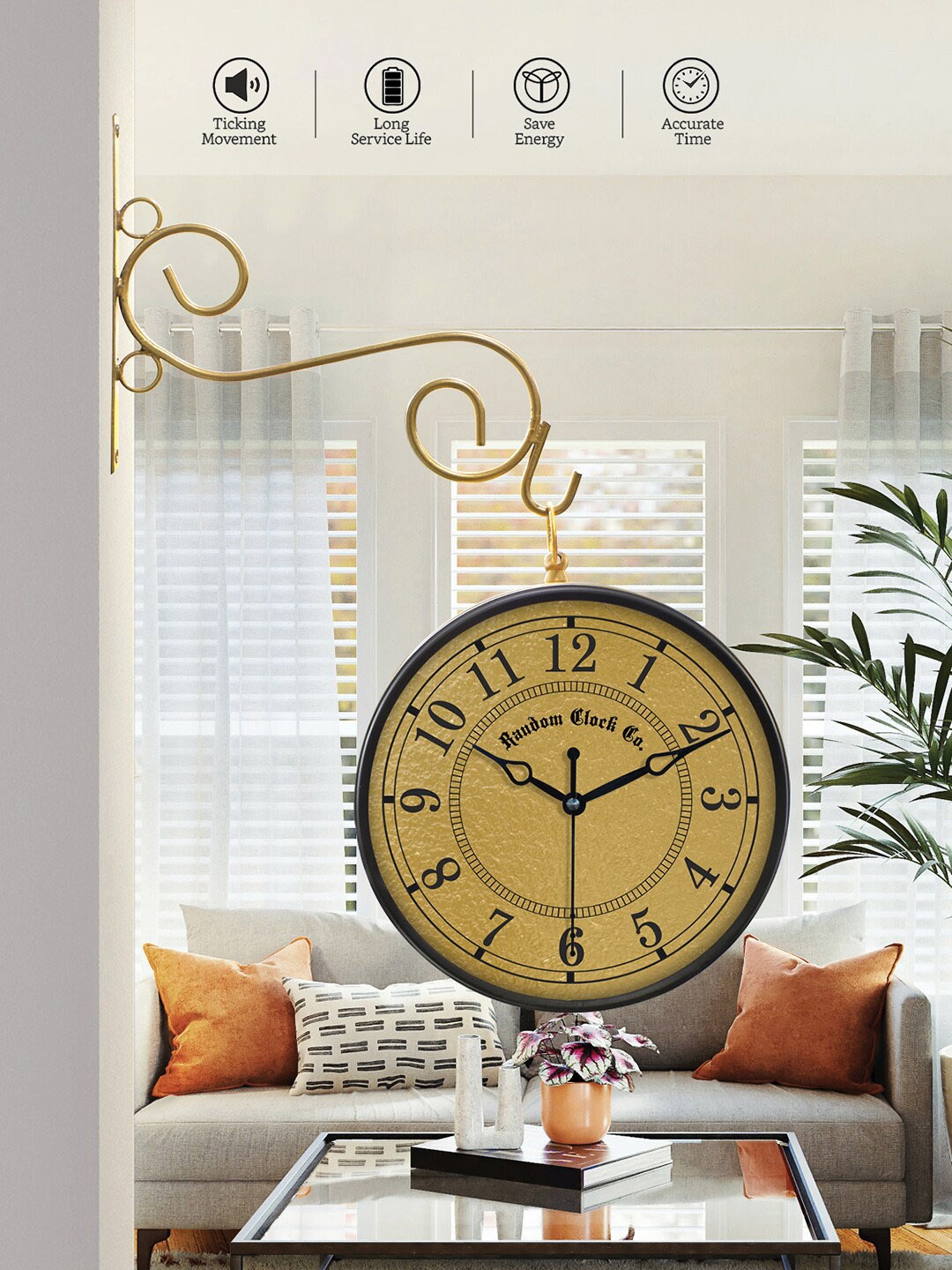 

RANDOM Gold-Toned & Black Double Sided Analogue Metal Vintage Wall Clock
