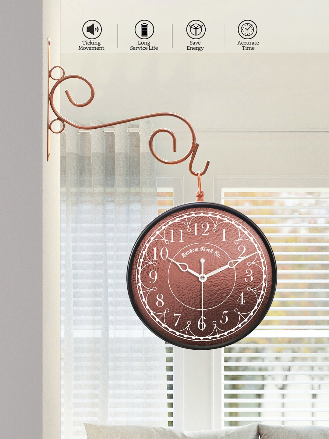 

RANDOM Copper-Toned & White Printed Double Sided Vintage Wall Clock