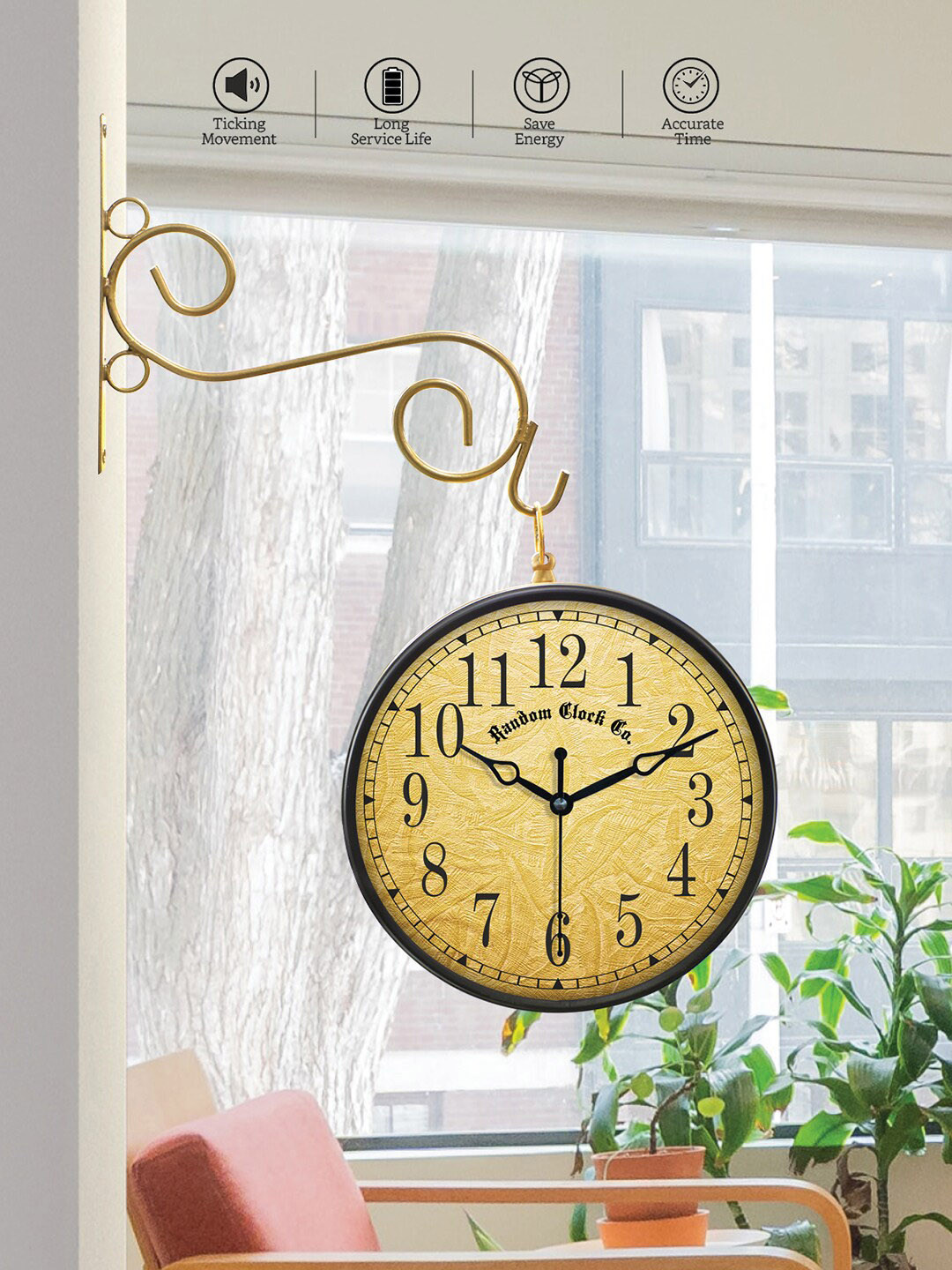 

RANDOM Gold-Toned Double Sided Analogue Metal Vintage Wall Clock