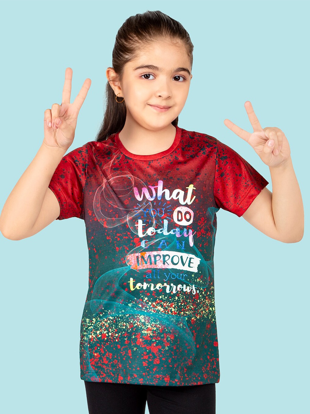 

Naughty Ninos Girls Typography Printed Rapid-Dry Sports T-shirt, Red