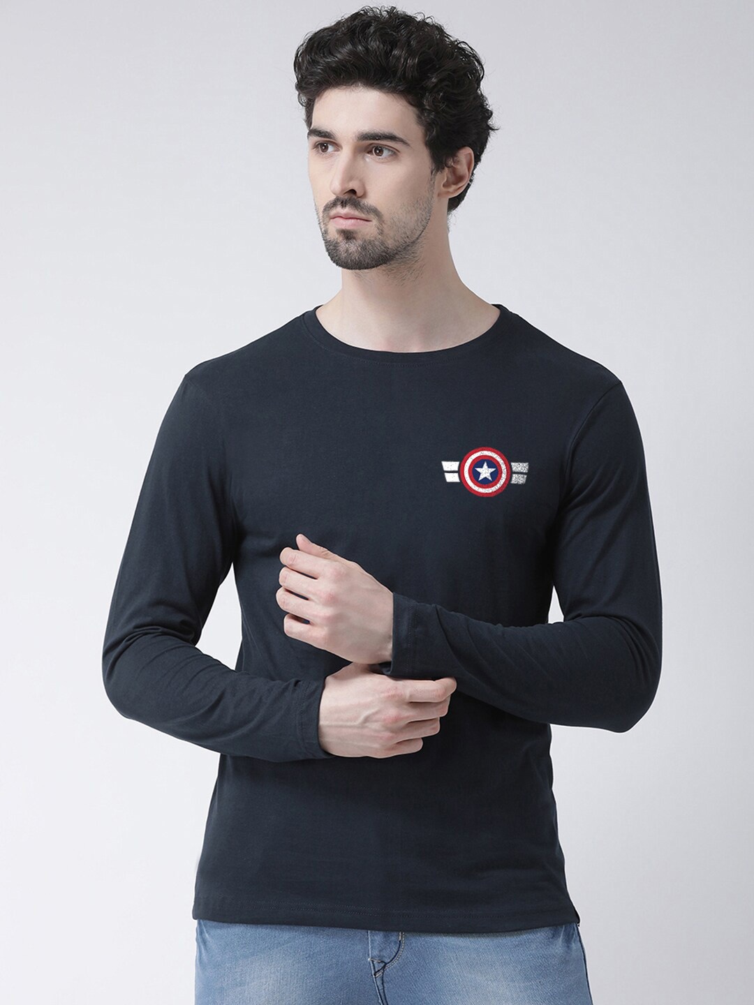 Friskers Pure Cotton Slim Fit T-shirt, Navy blue