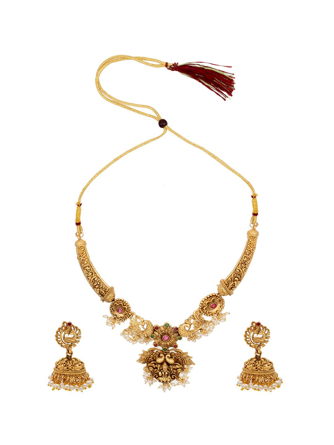 

Shining Jewel - By Shivansh Gold-Plated Temple Necklace Set