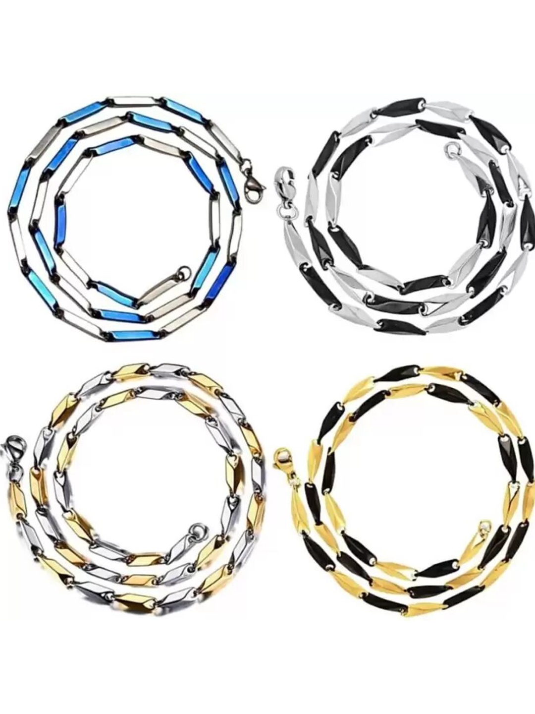 

KRYSTALZ Men Set Of 4 Silver Plated Stainless Steel Chains, Gold