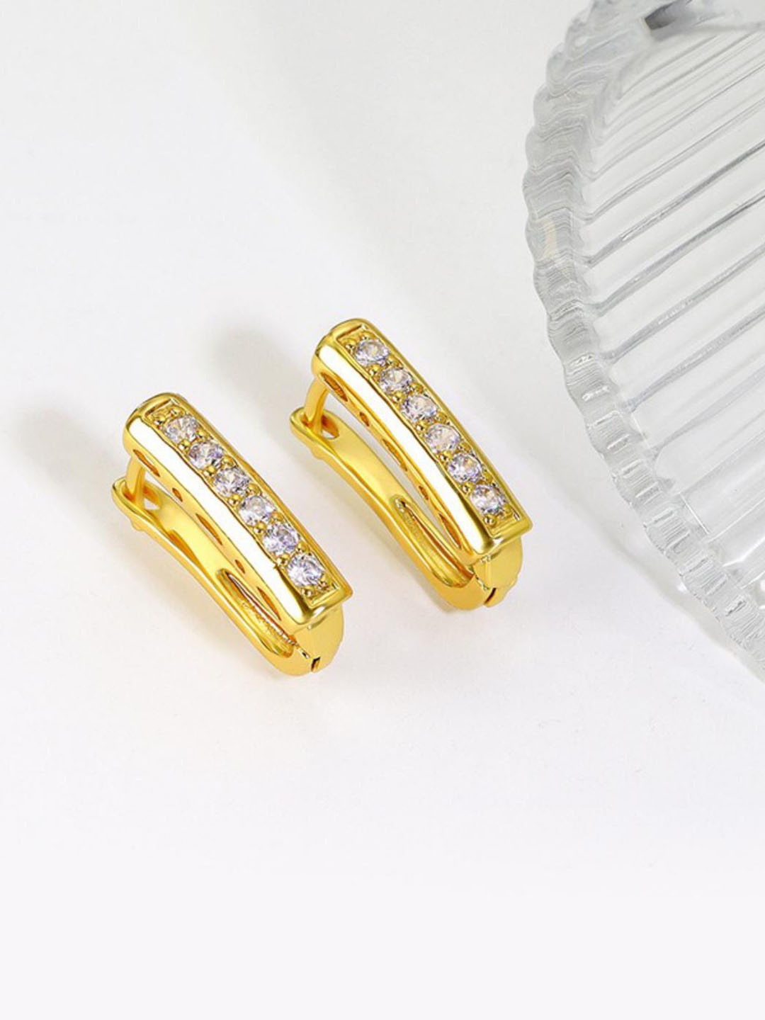 

MYKI Gold-Plated Contemporary CZ Studded Hoop Earrings