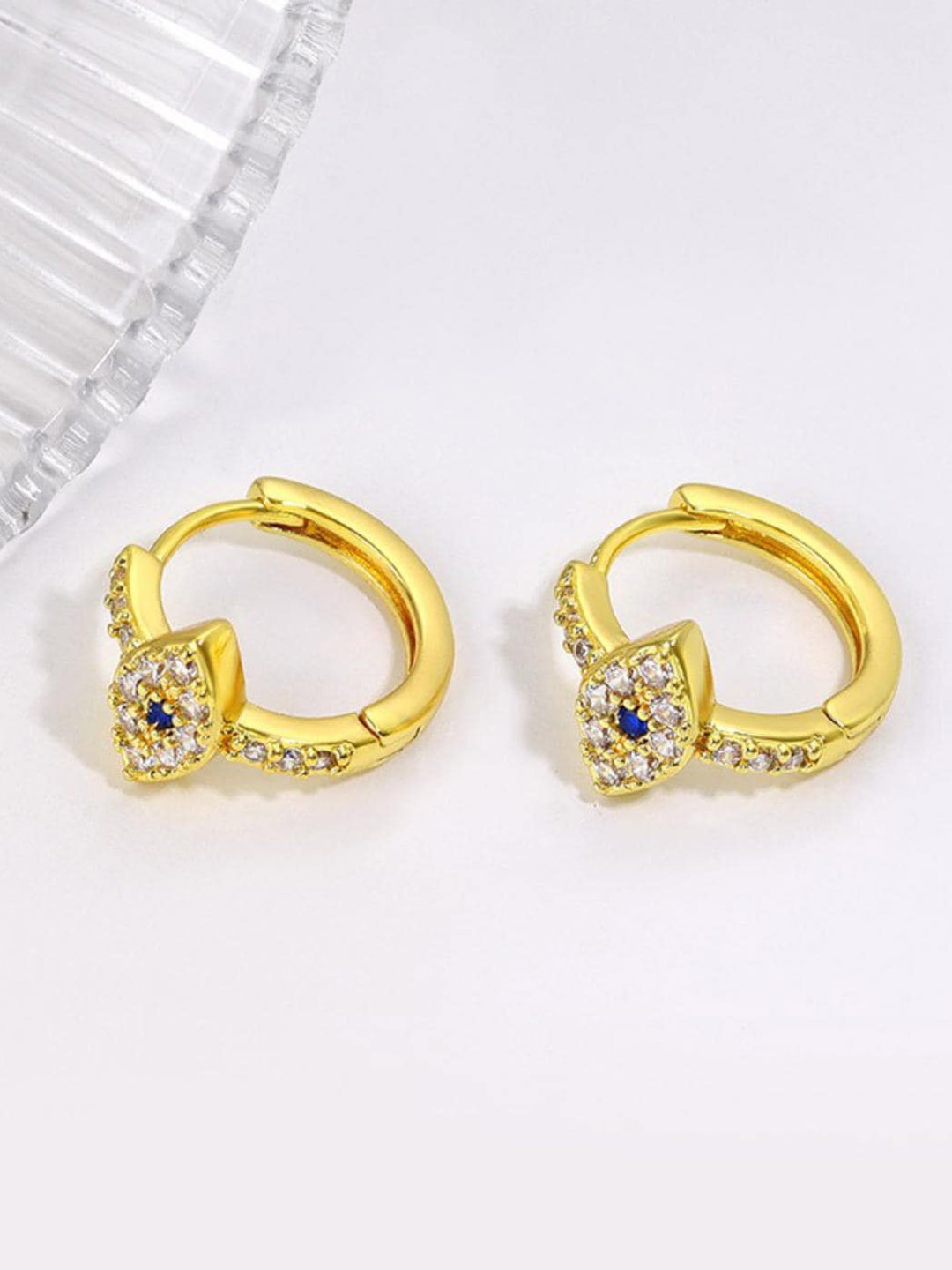 

MYKI Stainless Steel Gold-Plated Cubic Zirconia Studded Hoop Earrings