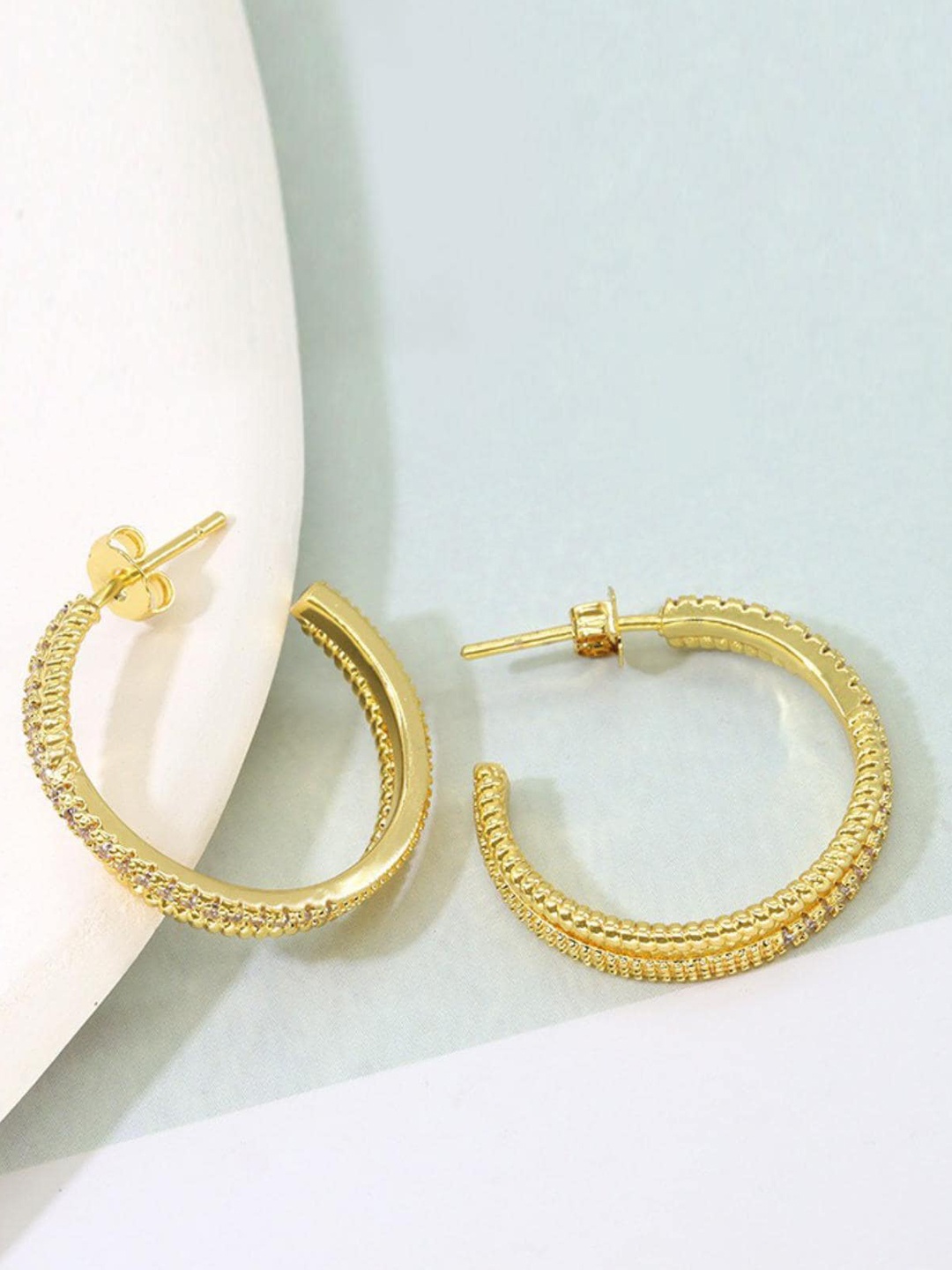 

MYKI Gold-Plated Cubic Zirconia-Studded Contemporary Half Hoop Earrings