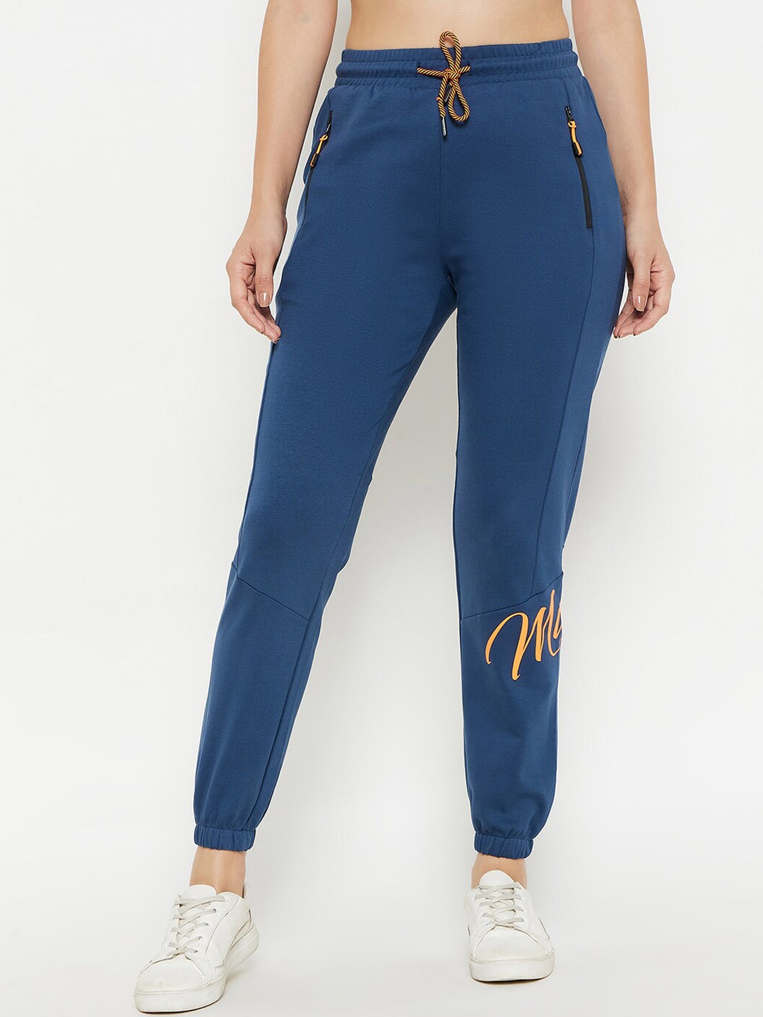 

Madame Women Cotton Mid-Rise Joggers, Blue