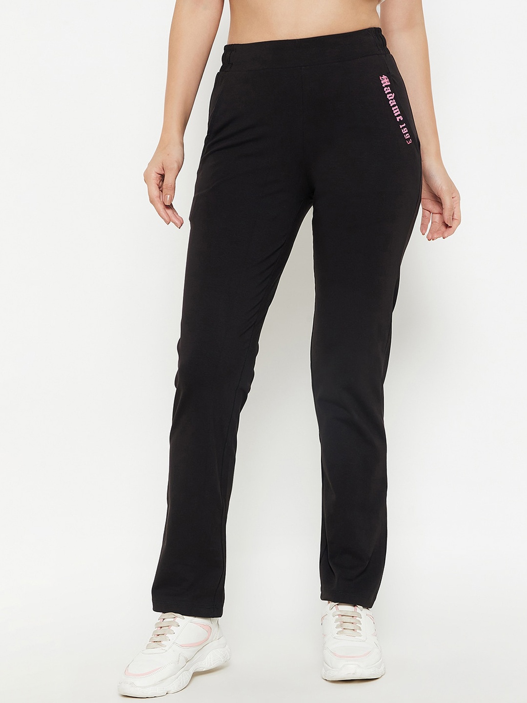

Madame Women Cotton Mid Rise Track Pants, Black