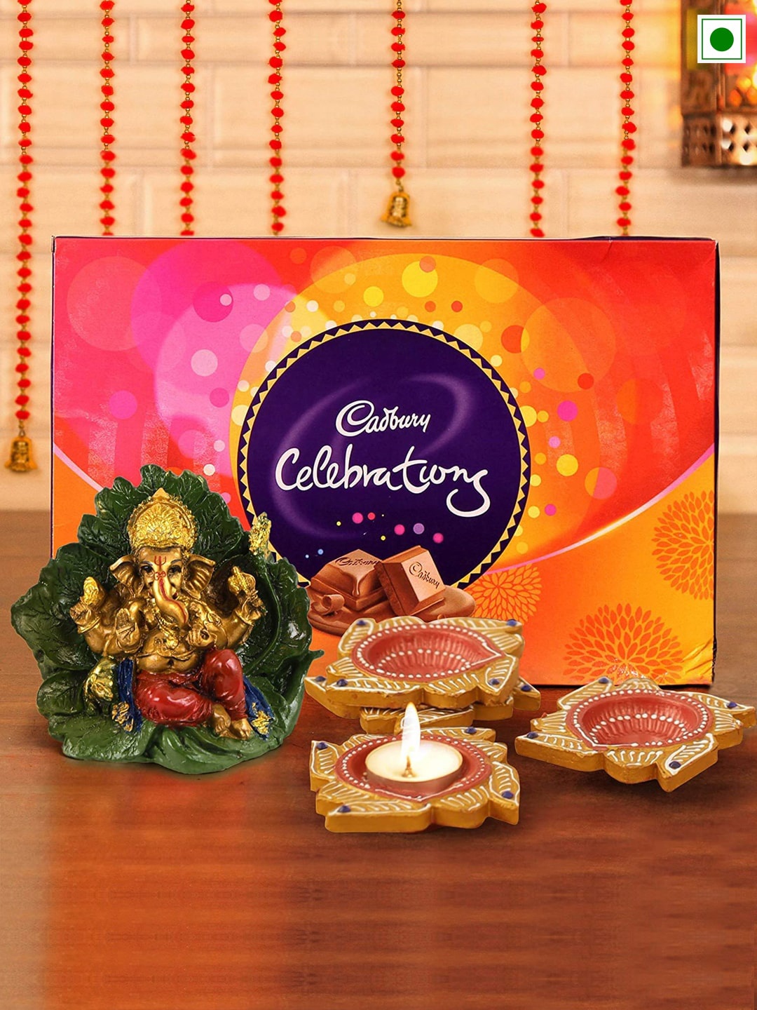 

TIED RIBBONS Diwali Gift Hamper With Chocolates Ganesha Idol and Clay Diya, Purple