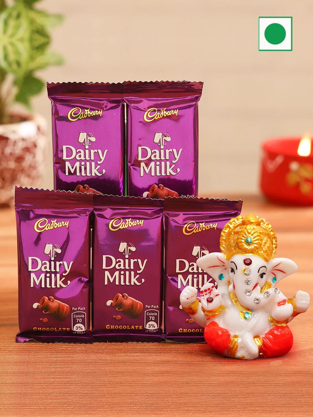 

TIED RIBBONS Diwali Gift Combo Daily Milk Chocolates With Ganesha Idol, Purple