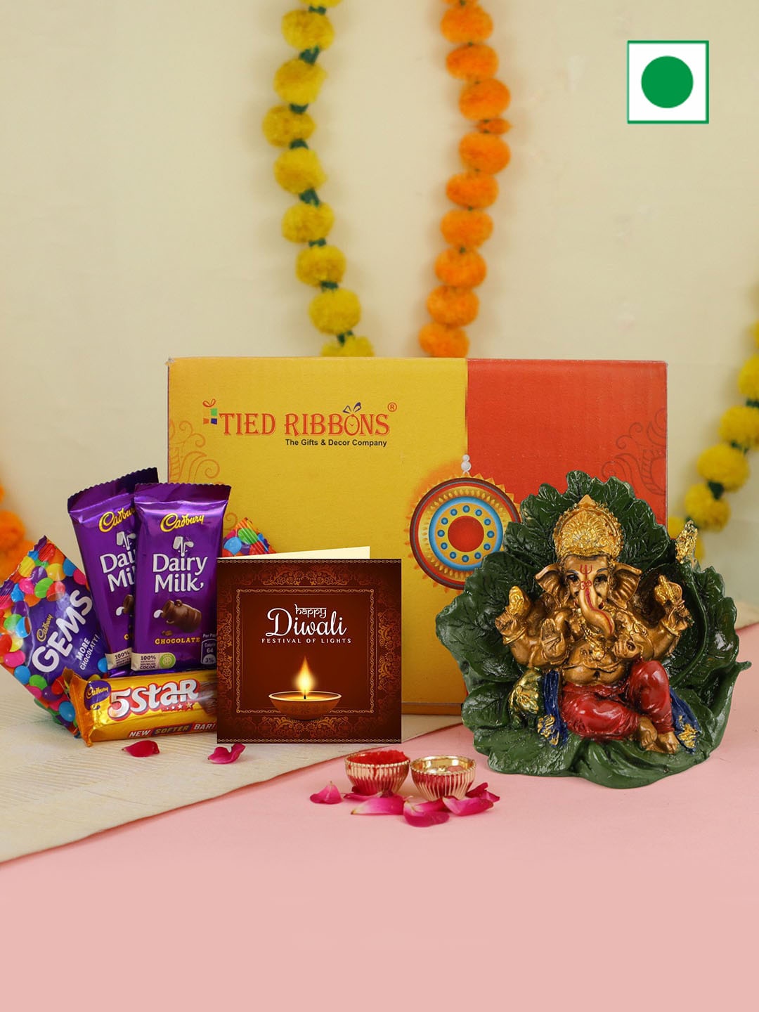 

TIED RIBBONS Diwali Gifts Chocolate Box with Ganesha Idol Statue, Blue