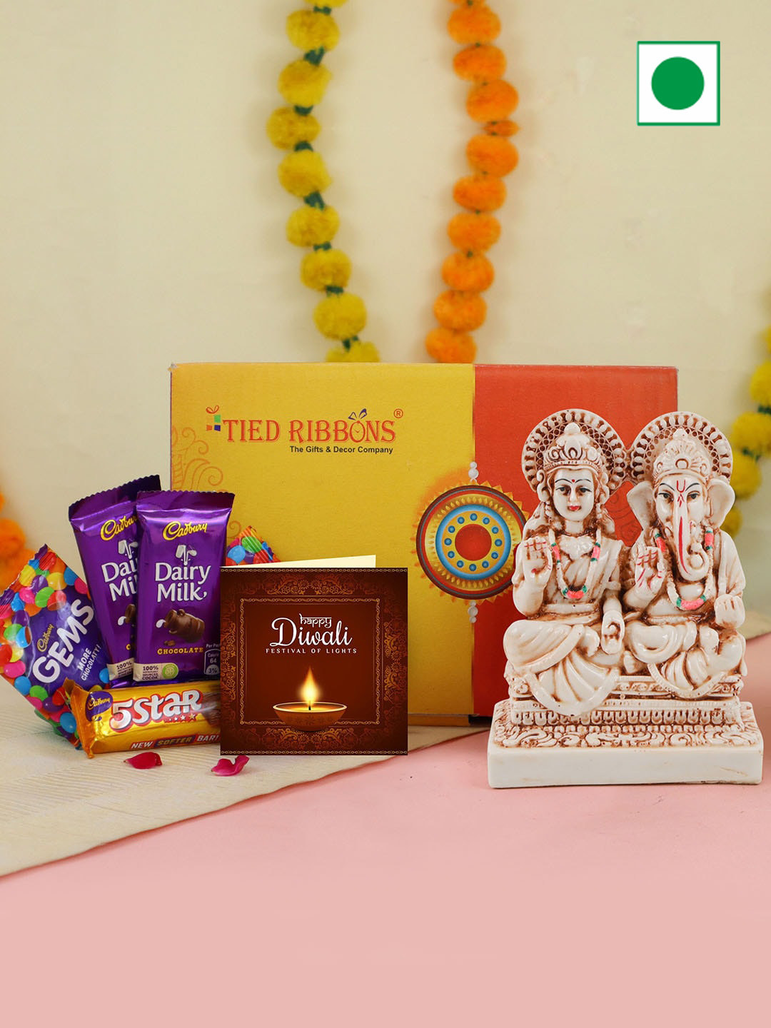 

TIED RIBBONS Diwali Gift Set Chocolate Box with Laxmi Ganesh Idol Statue, Blue