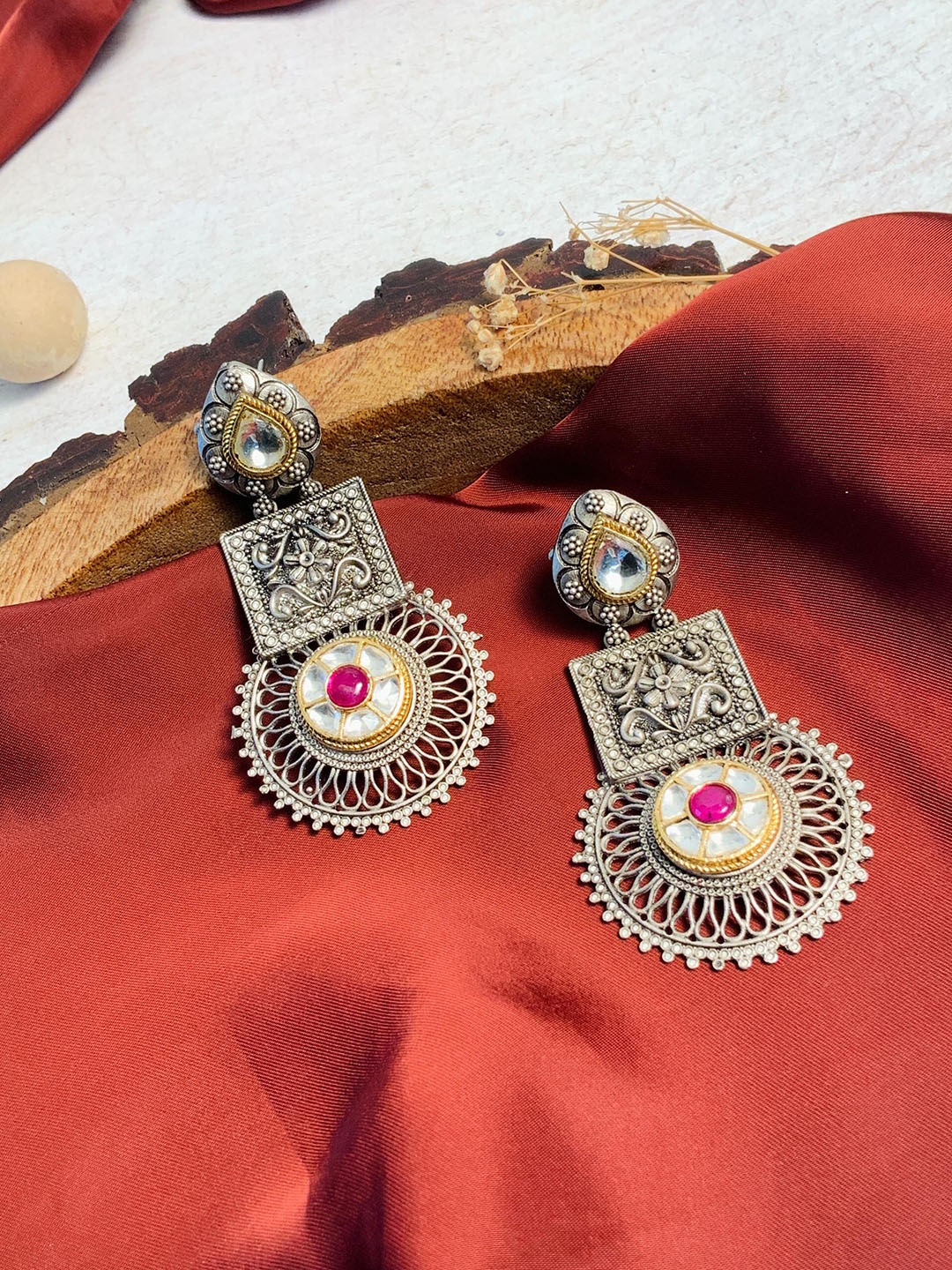 

ABDESIGNS Silver-Plated Oxidised Contemporary Drop Earrings