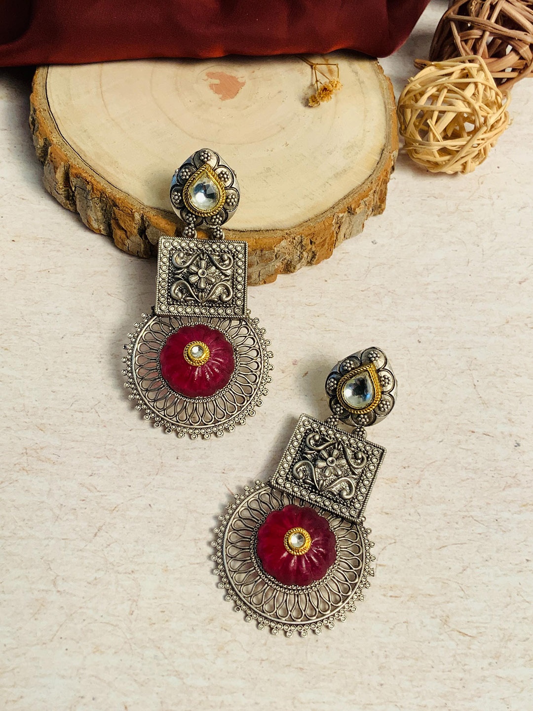 

ABDESIGNS Silver-Plated Oxidised Contemporary Drop Earrings