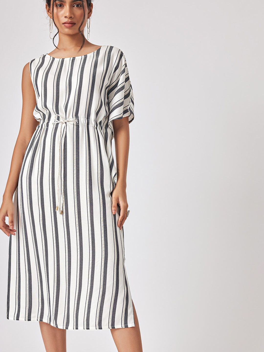 

The Label Life Striped Belted Cotton A-Line Dress, White