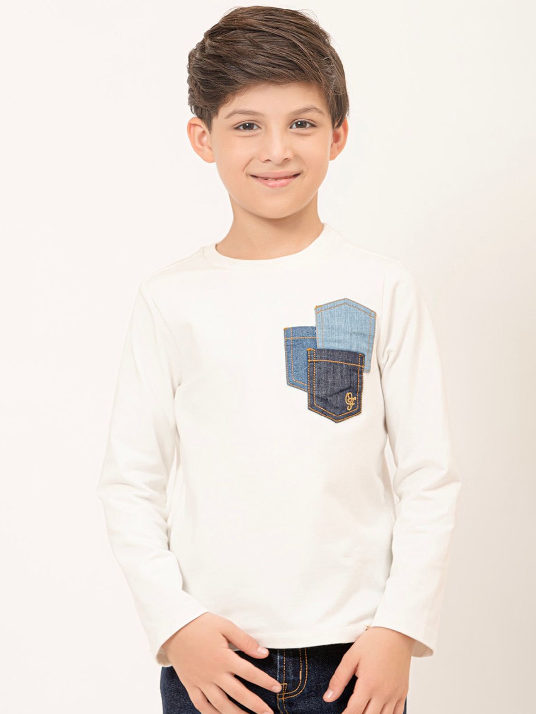 

One Friday Boys Long Sleeves Pockets T-shirt, Off white