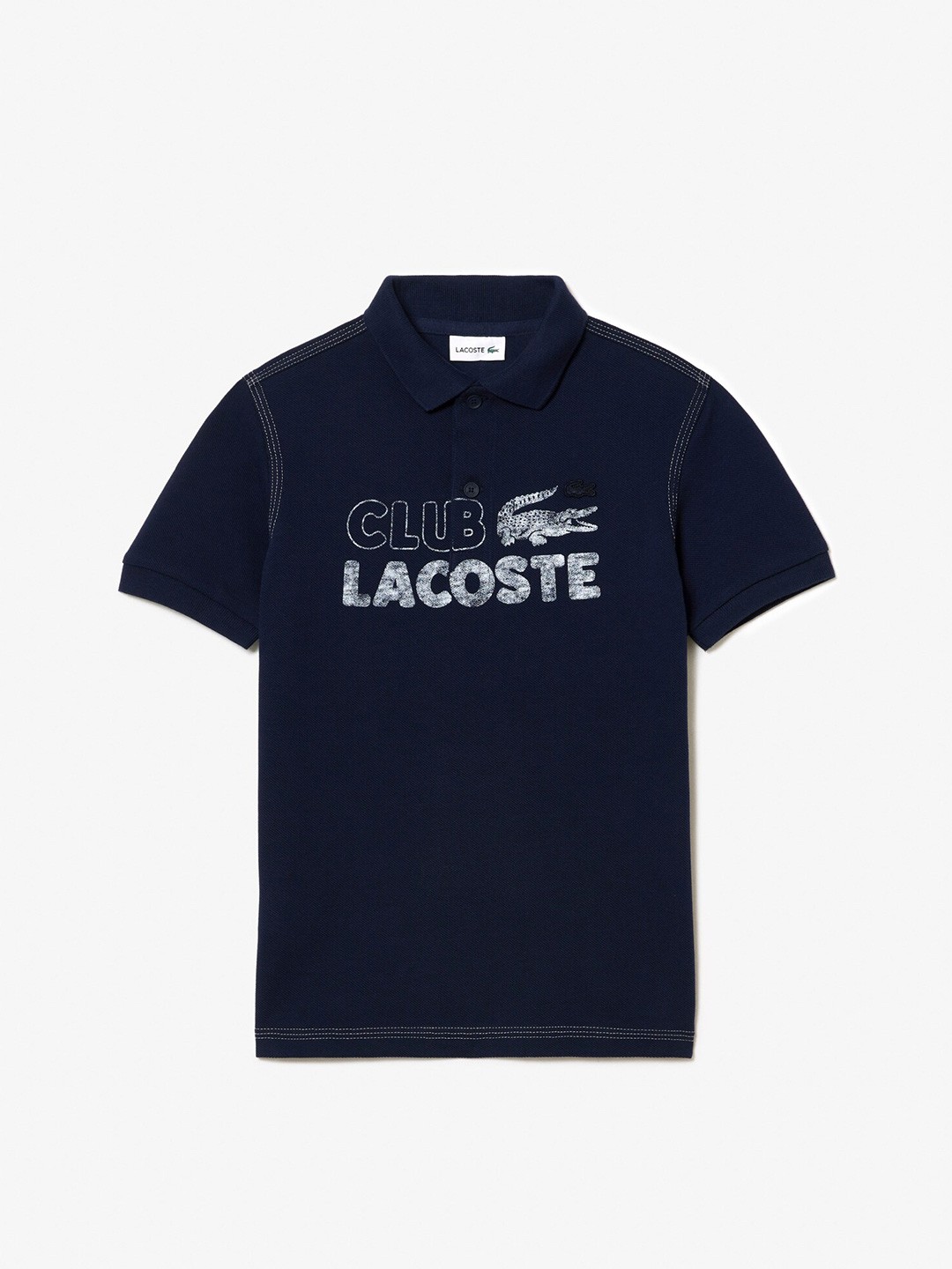 

Lacoste Kids Typography Printed Polo Collar Pure Cotton T-shirt, Navy blue