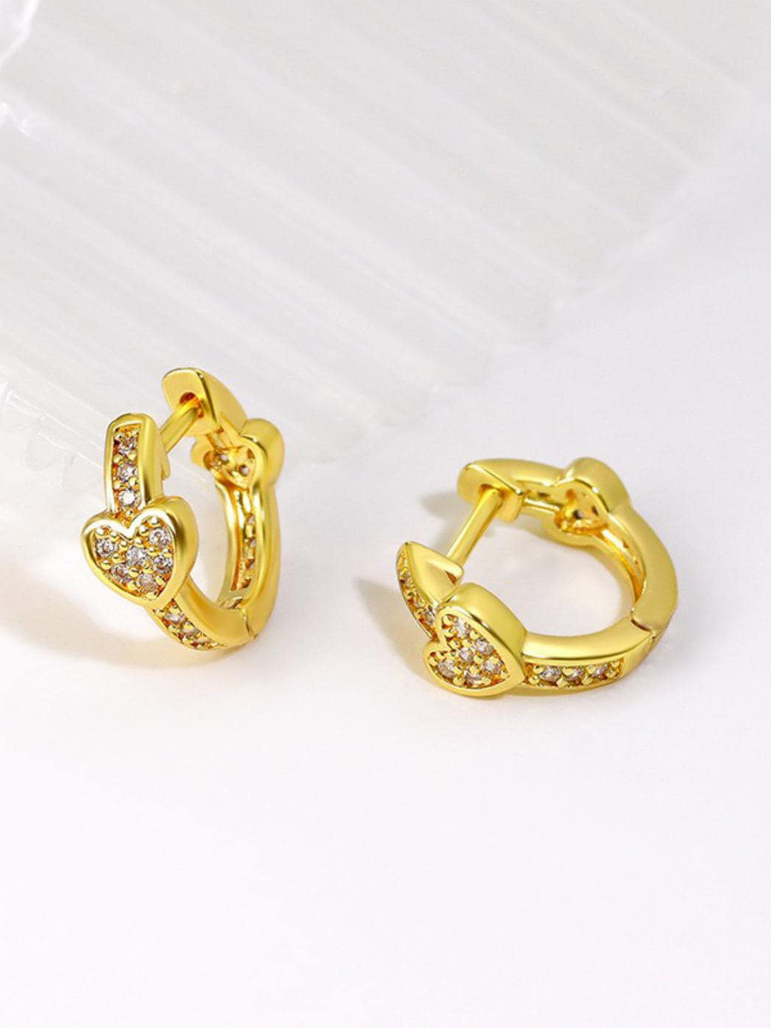 

MYKI Stainless Steel Gold-Plated Cubic Zirconia Studded Hoop Earrings