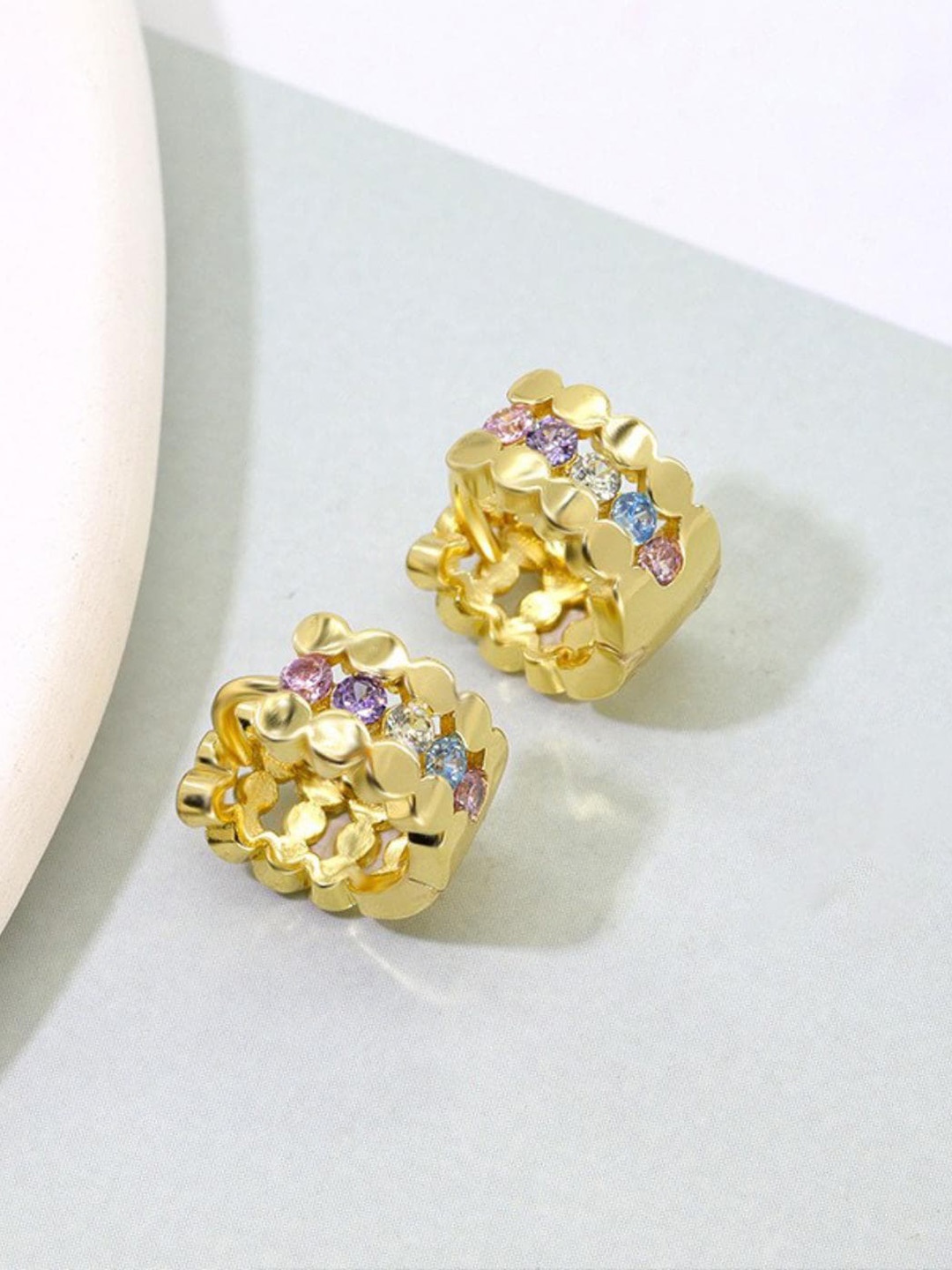 

MYKI Gold-Plated Stainless Steel Cubic Zirconia-Studded Circular Hoop Earrings
