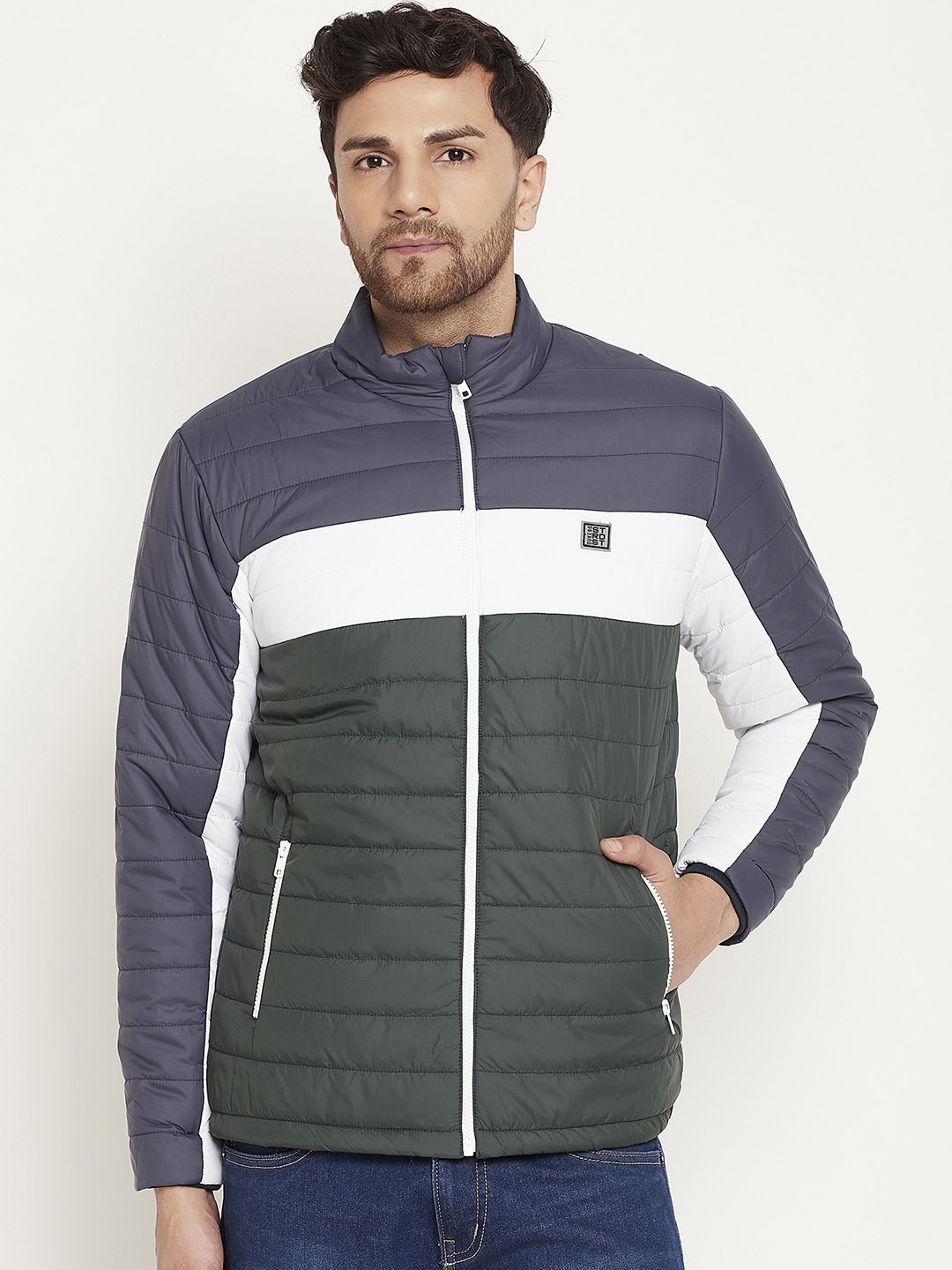 

Duke Colourblocked Mock Collar Padded Jacket, Green