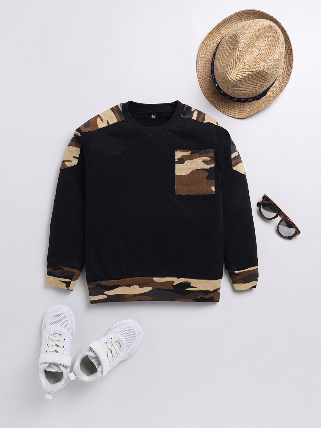 

BAESD Boys Camouflage Printed Cotton T-shirt, Black