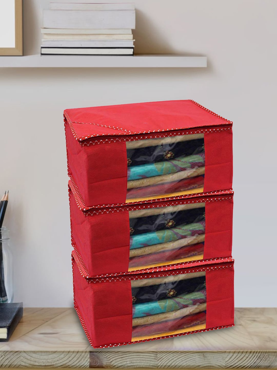 

Kuber Industries Red 6 Pieces Non Woven Saree Organisers